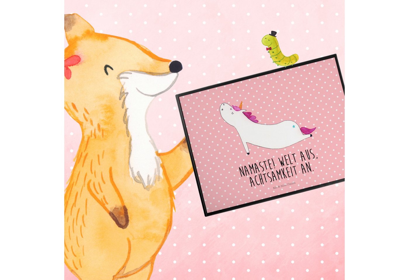 Thumbnail - Mr. & Mrs. Panda Schreibtischunterlage Einhorn Yoga - Rot Pastell - Geschenk, Büroartikel, Sport, Schreibtis, (Packung, ...