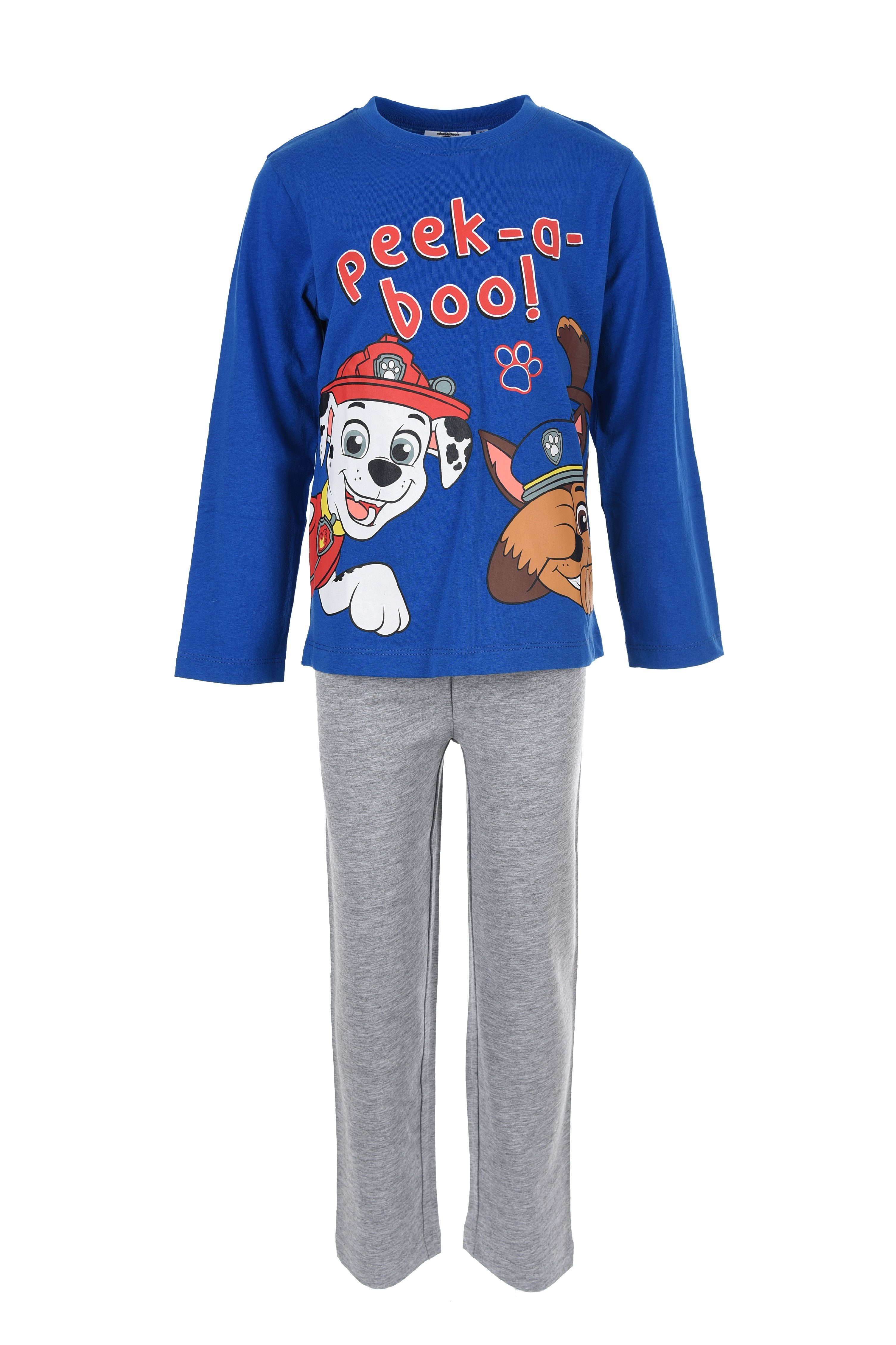 PAW PATROL Pyjama PAW PATROL Pyjama langer Schlafanzug langarm Jungen + Mädchen Gr.98 104 110 116 Blau und Hellgrau