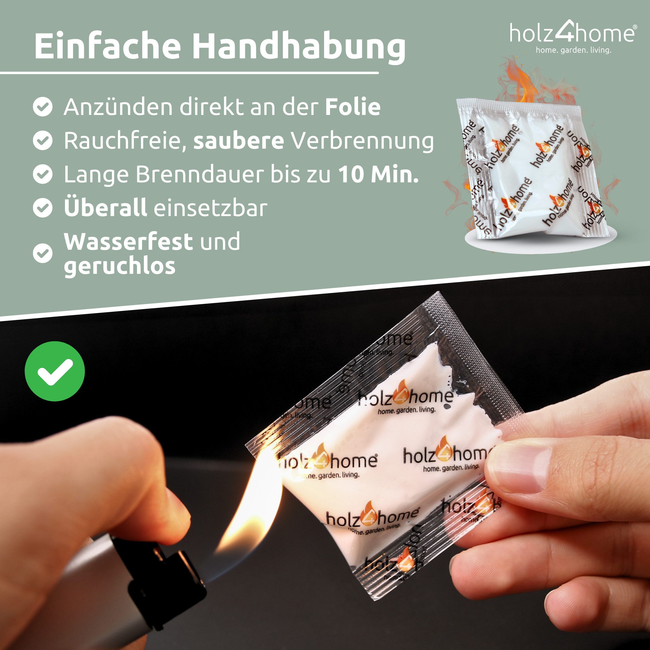 holz4home® Grillanzünder Anzündtüten Kaminanzünder I Anzünder Ofenanzünder Zündtüten Kamin, (100-St), Lange Brennbar & Wasserdicht