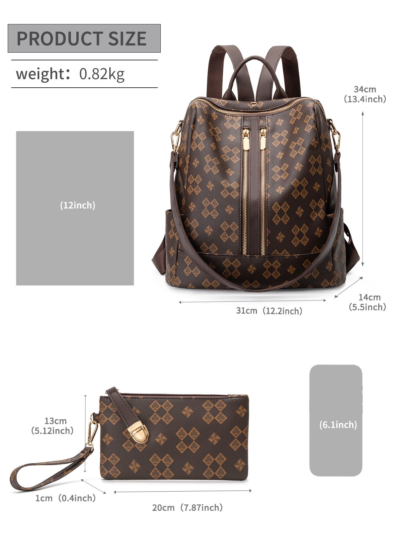Forrlite Rucksack Damen Rucksack, Kleine 2 in 1 Rucksackhandtasche (Wasserdichter City Rucksack mit vielen Fächern, PU Leder Rucksack Handtasche mit Schultergurt, Geschenke für Damen), 2-teiliges Set, Anti-Diebstahl Tagesrucksack für Damen