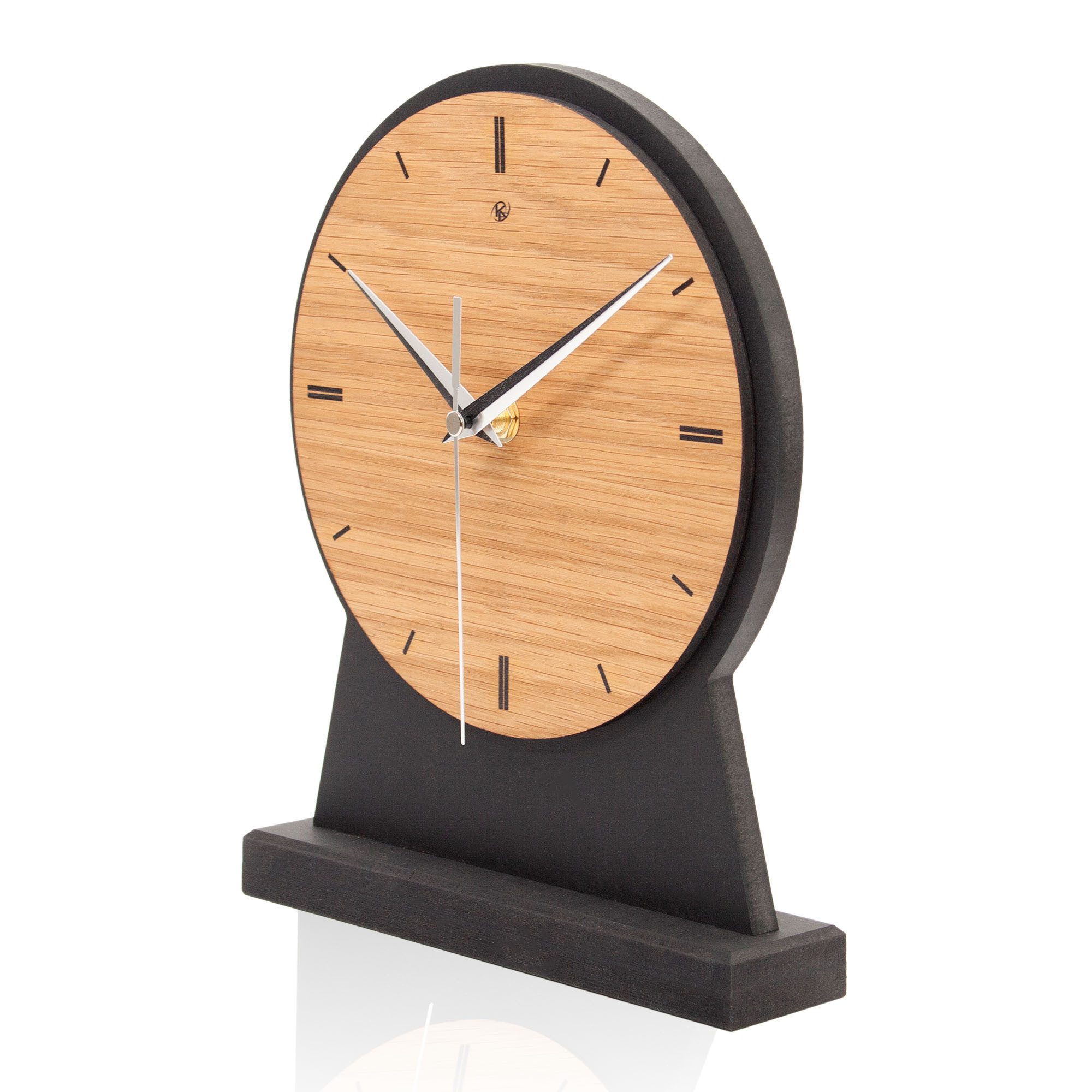 Kreative Feder Standuhr Standuhr „Timeless Brown“ aus Holz, schwarze Tisch-Uhr mit Eiche-Applikation braun; Größe ca. 25x20x5cm