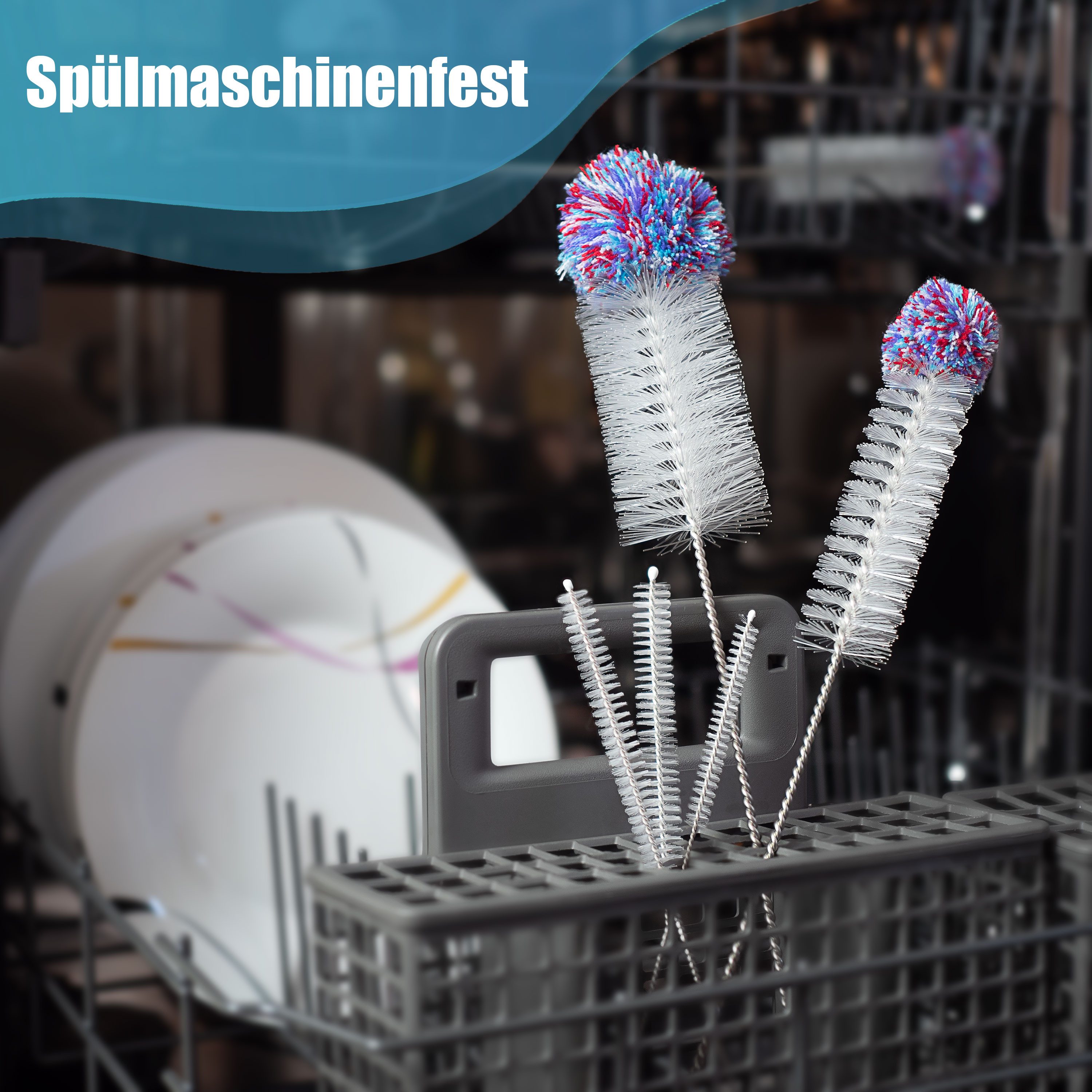 Villkin Reinigungsbürste, Flaschenbürsten, Spülbürsten, Gefäßbürste, Schlauchbürste (6St), Flaschen, Reagenzgläser, Karaffen, Vasen, Glässer, Shaker, Kannen, (6 – Bild 5 von 5