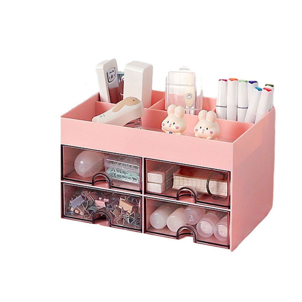 NUODWELL Kinderschreibtisch Büro Schreibtisch Organizer mit Schublade, Kunststoff Stifthalter Rosa