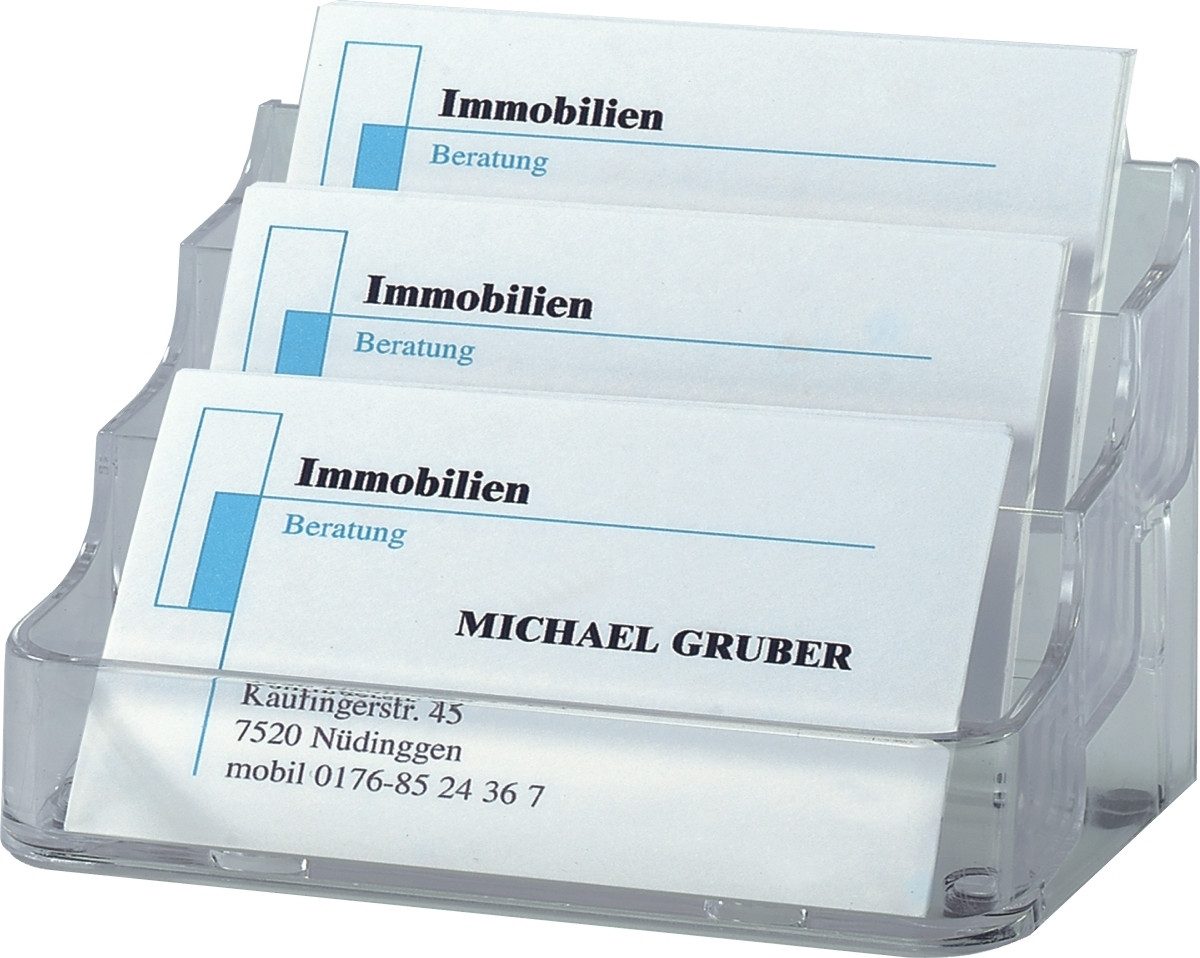 Sigel Visitenkartenhülle Visitenkarten-Aufsteller glasklar mit 3 Fächern Hartplastik für Karten