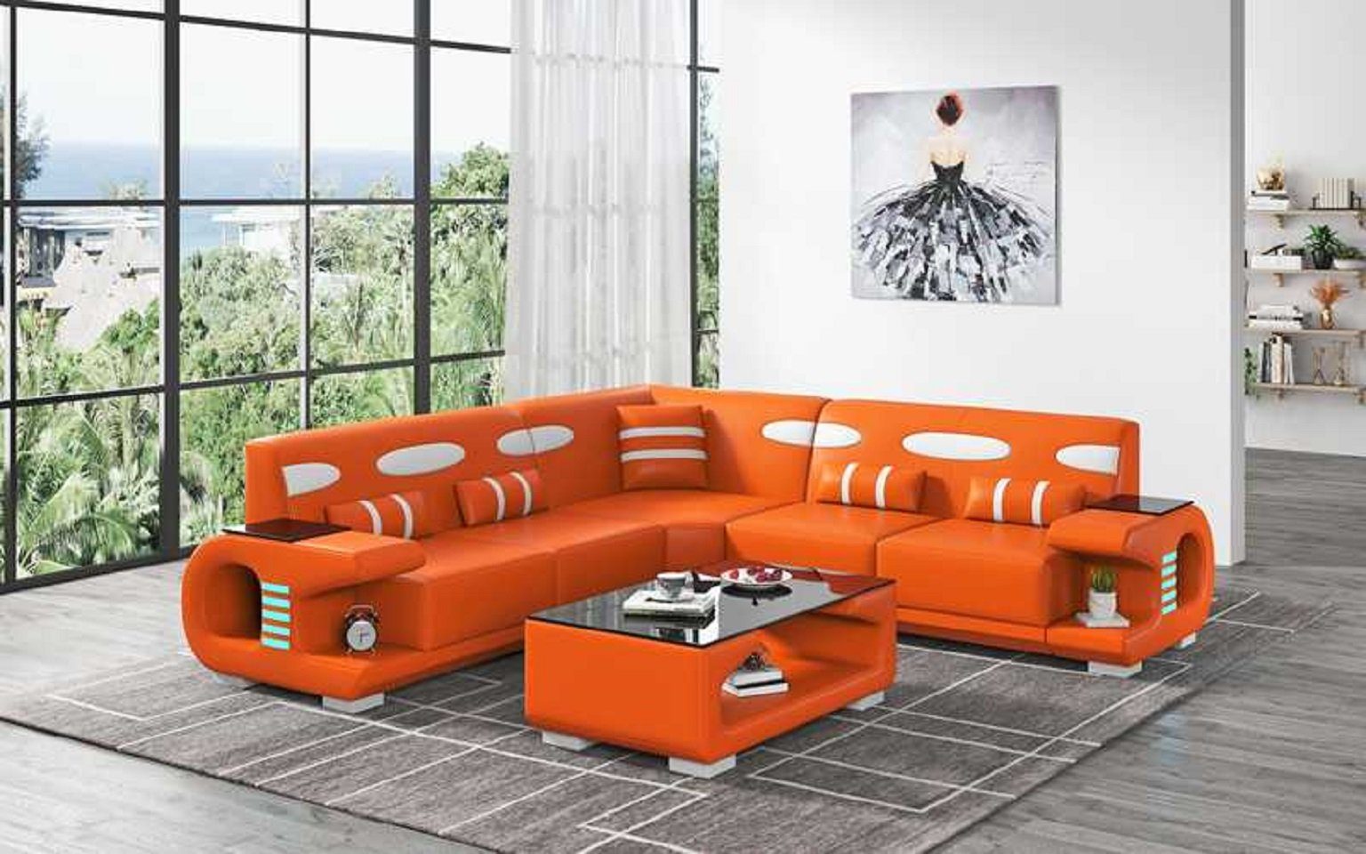 JVmoebel Ecksofa Europe Ecksofa 3 Couch Form in Sofa Luxus Moderne Eckgarnitur, L Orange Made Wohnzimmer Teile