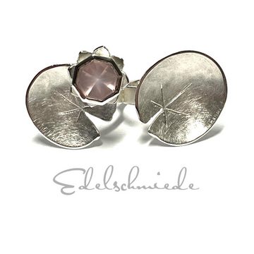 Edelschmiede925 Silberring Doppelfingerring 925/- Silber Unikatschmuck Rosenquarz auf Seerosenbla