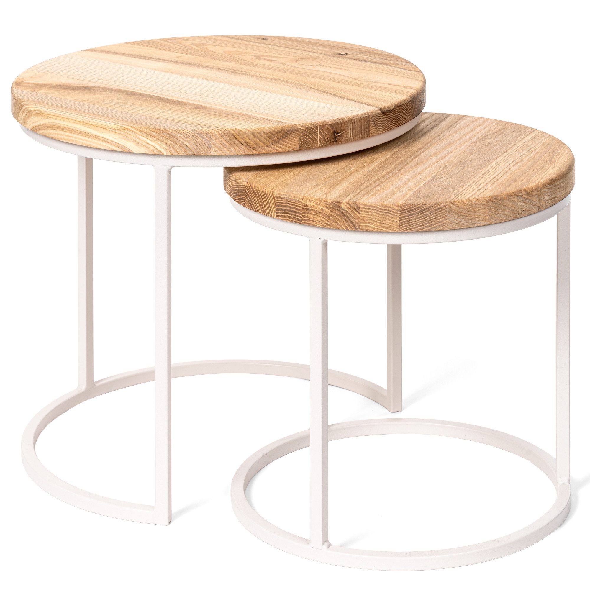LAMO Manufaktur Beistelltisch Couchtisch rund 2er Set - Beistelltisch Holz -Wohnzimmertisch rund (2 Tisch), Sofatisch Holztisch für Wohnzimmer, Farbe: Natur, Beine: Elfeinbein