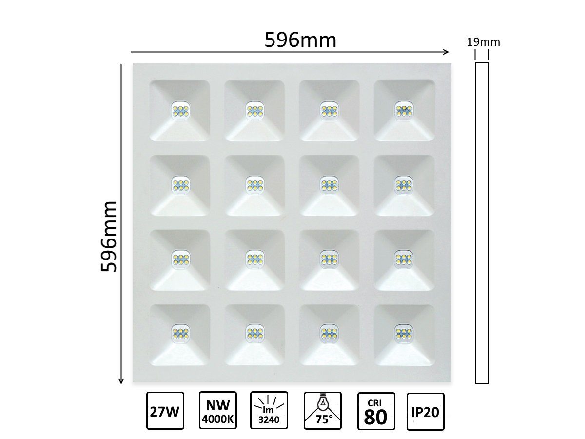 Neutralweiß LED 3240lm Panel Deckenleuchte LED-Line Panel 4000K 27W 60x60cm Slim LED