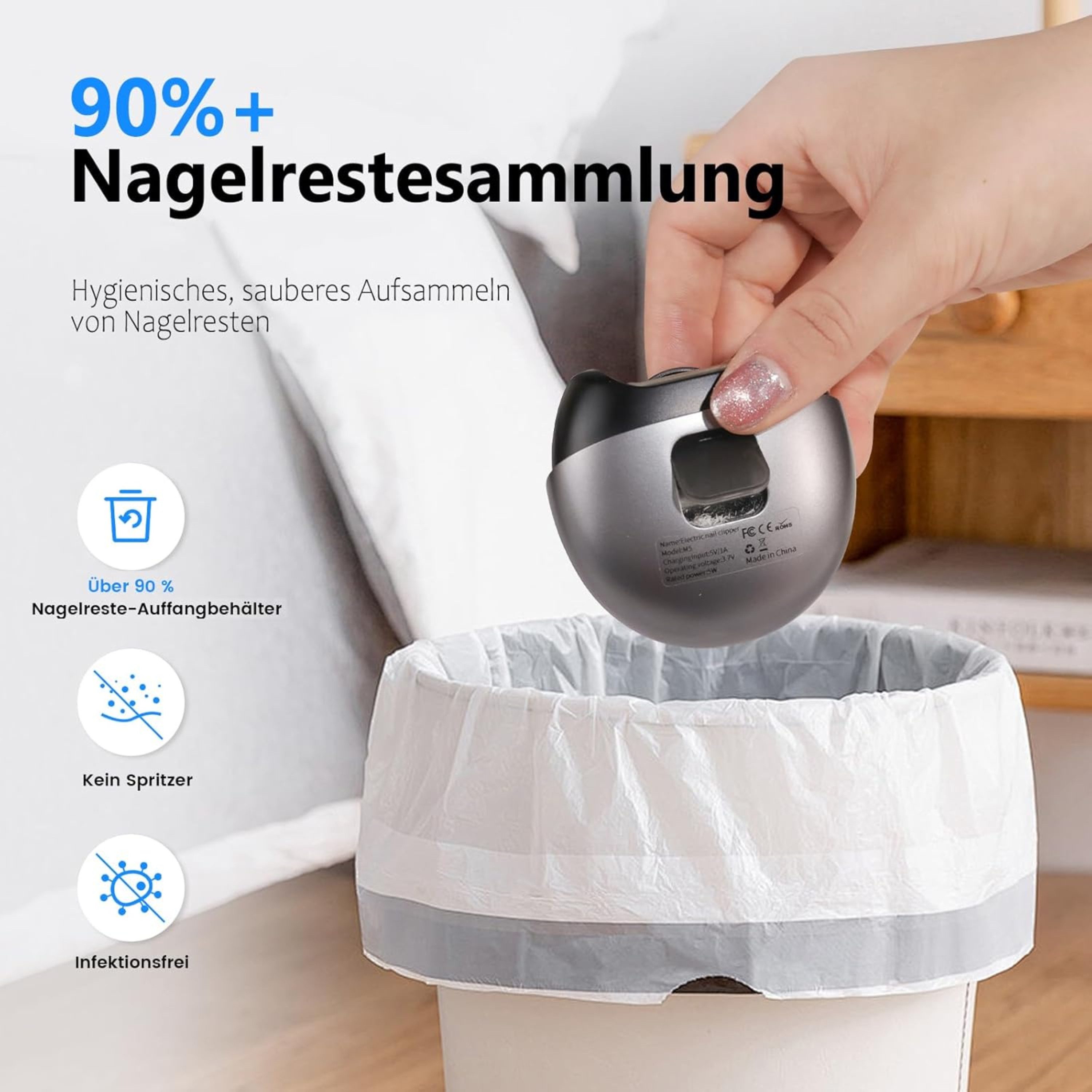 RUHE Nagelknipser Elektrisch mit Licht Nagelschneider Automatischer Nail Clipper 2 Stufe, Schmerzloser Zehennagelschneider Für Dicke Nägel, 1-tlg., Elektrischer Nagelknipser Magnetischer Deckel, Maniküre Pediküre Schmutzsammelrate >90%, Sicherer Nagelknipser USBC
