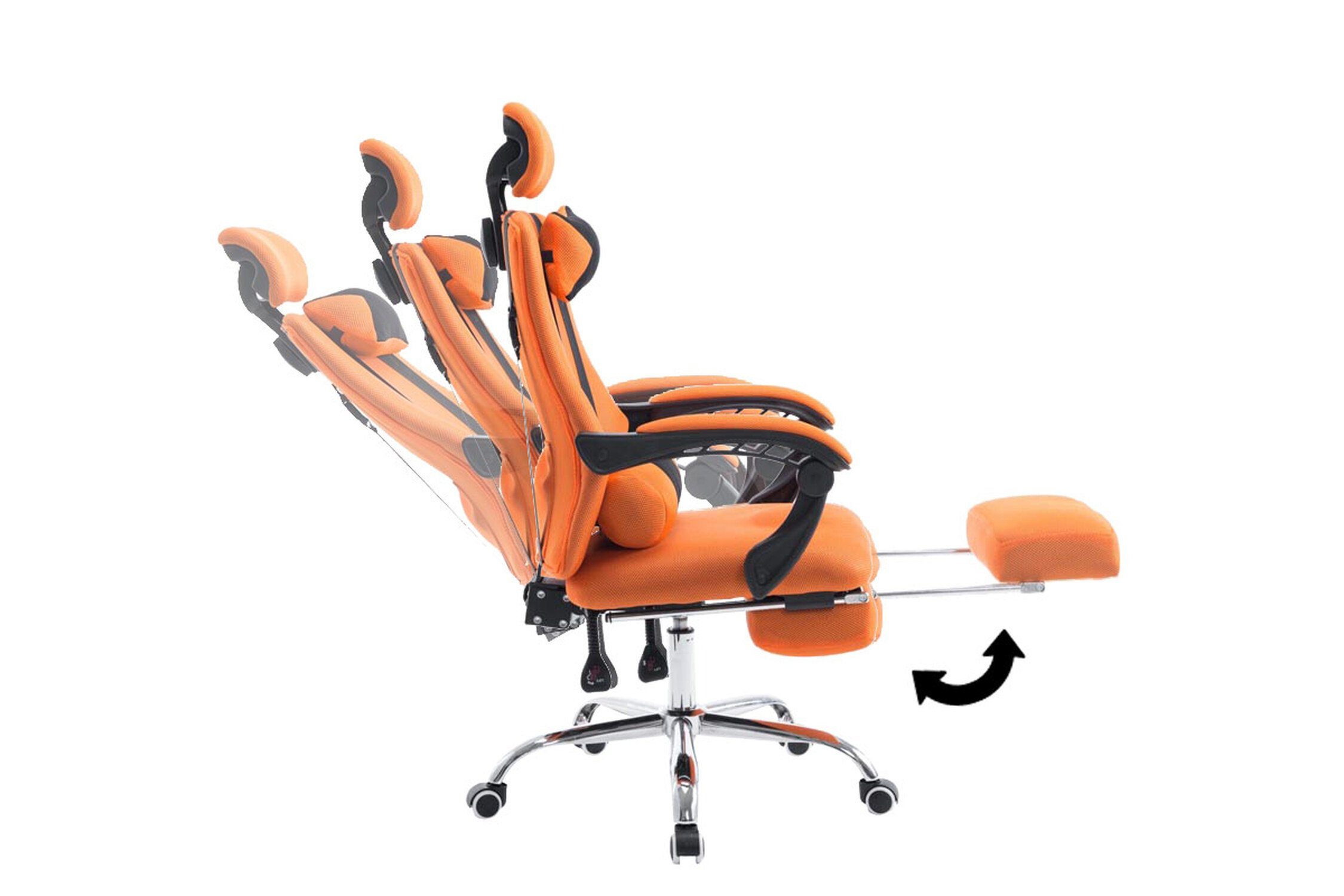 TPFLiving Bürostuhl chrom (Schreibtischstuhl, und Chefsessel, Drehstuhl, - mit Fellini in Stoff Sitzfläche: 360° Metall höhenverstellbar Netzoptik Konferenzstuhl), bequemer Gestell: drehbar - Rückenlehne orange