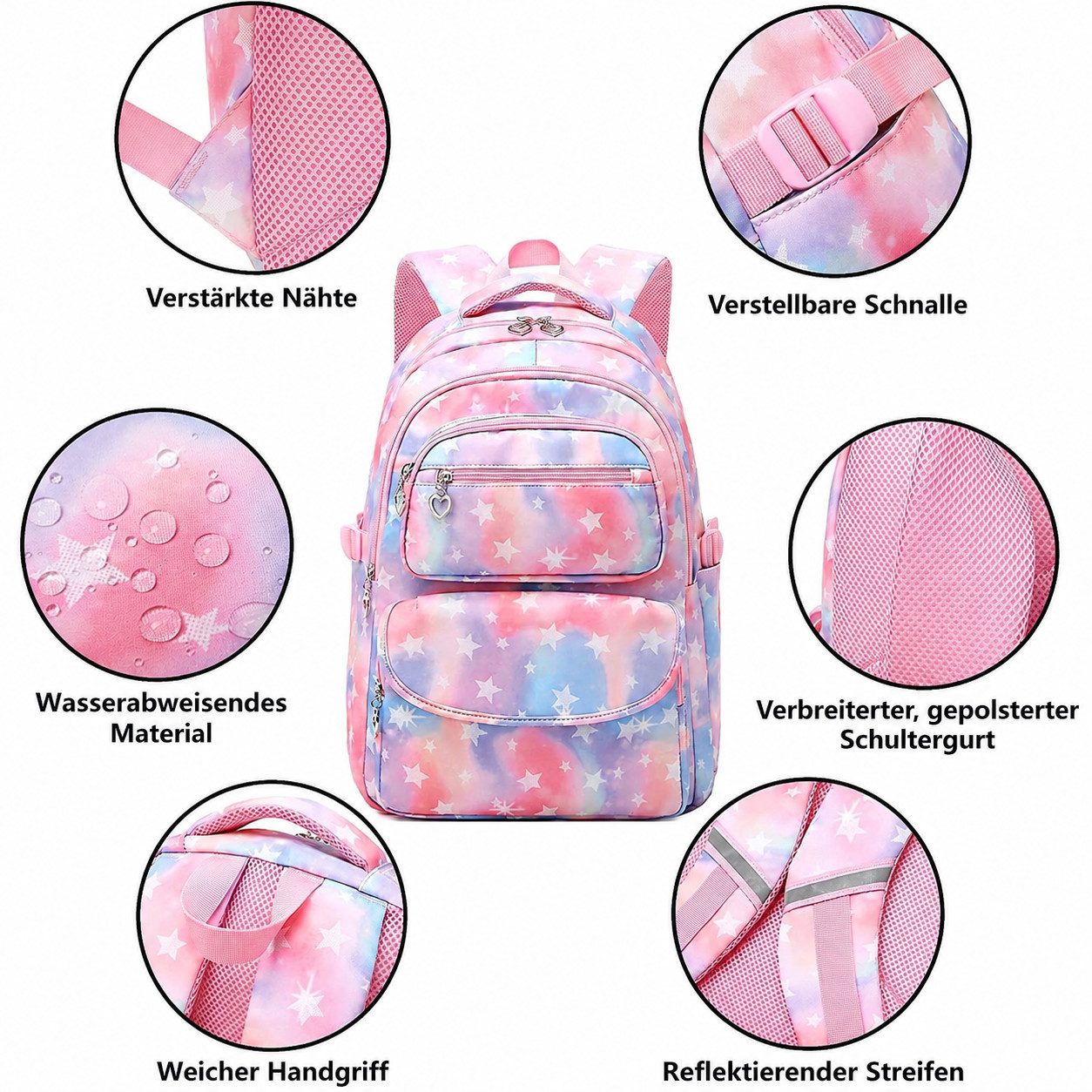MOPUEA Schulrucksack 3 Stück Schulrucksack-Set Schultasche Teenager Turnbeutel (Langlebiges Material & pflegeleicht, 3-tlg., 3-teiliges Set – praktisch & vielseitig), Atmungsaktiv & durchdacht organisiert
