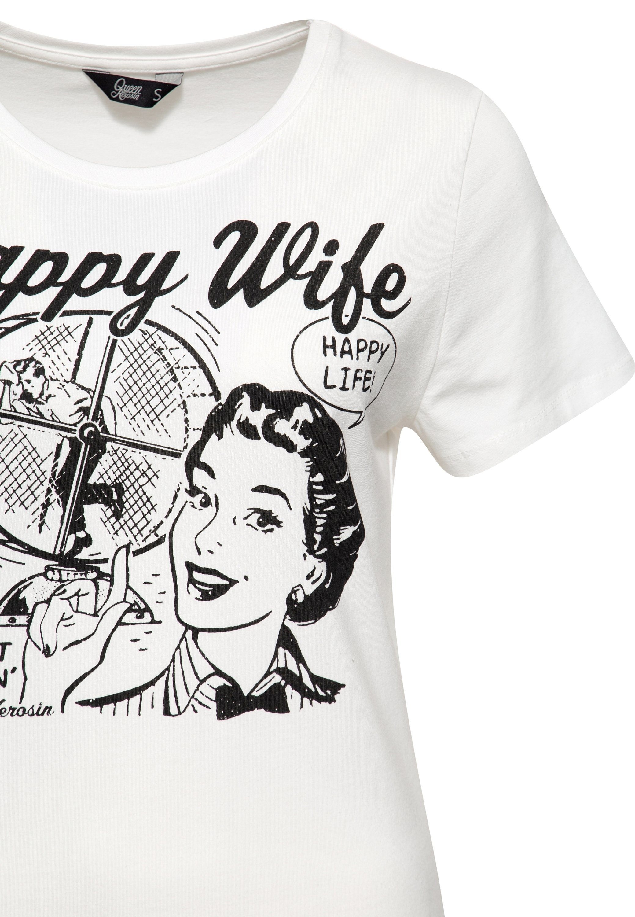 QueenKerosin T-Shirt Happy Wife Vintage-Motiv mit