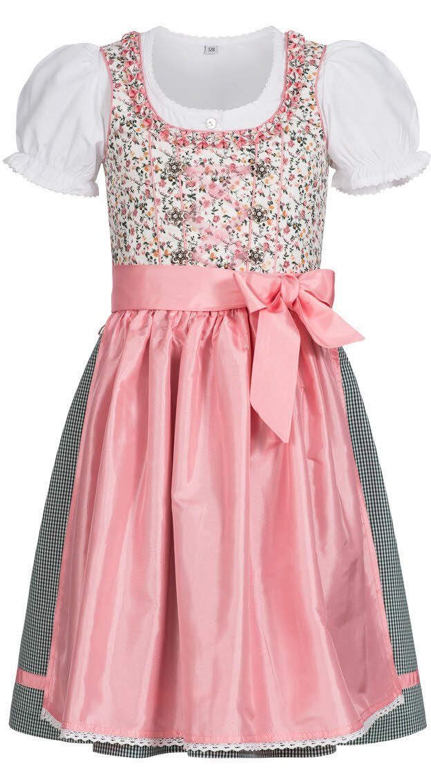 Nübler Dirndl Kinderdirndl 3-teilig Nina in Weiß von Nübler 3 teiliges Set aus Dirndl, Bluse und Schürze