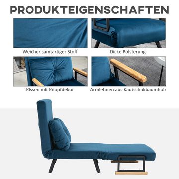 HOMCOM Sessel Gästebett mit Rückenkissen, Polstersofa mit Verstellbarer Rückenlehne (Relaxsessel mit Bettfunktion, 1-St., Schlafsofa), für Schlafzimmer, Wohnzimmer, Blau