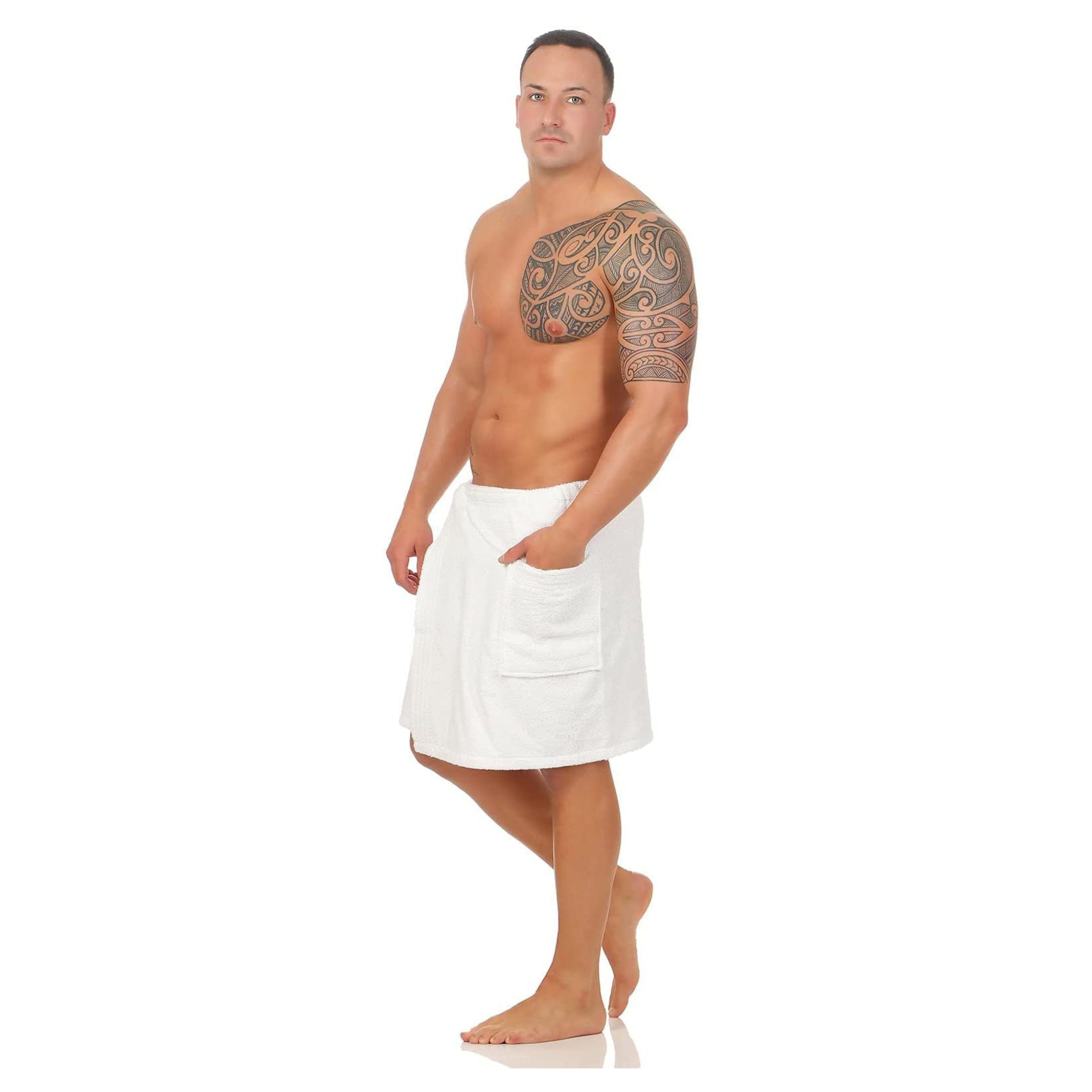 Klettverschluss Saunatuch mit und Frottee Baumwolle, Klettverschluss mit Saunatuch cm, CLASS Home Collection Herren COLLECTION Gummizug, Sauna 136 HOME Saunakilt, Sarong Class Weiß x 50 Knielang 100%