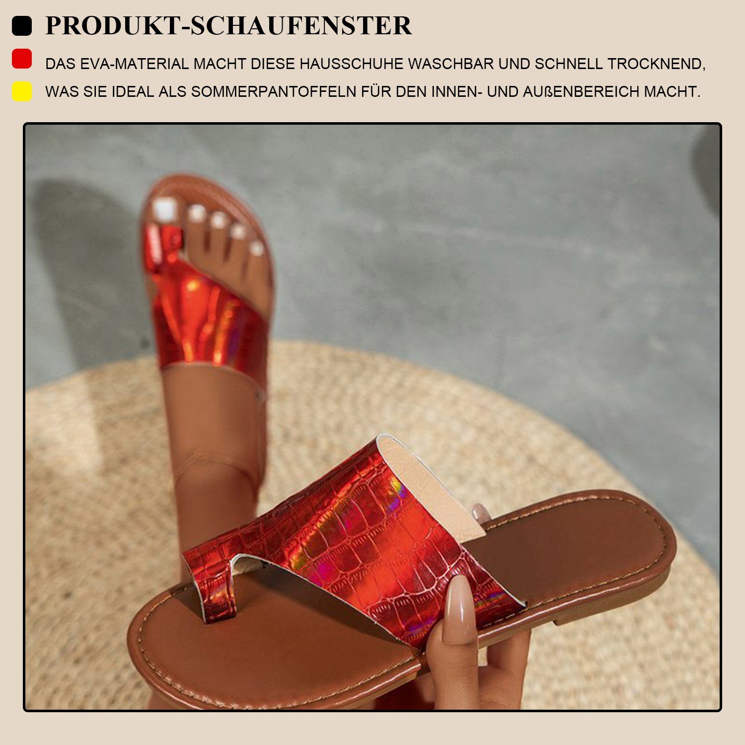mit Rot Zehenschutz, MAGICSHE Sandale atmungsaktive Lacklederabsatz