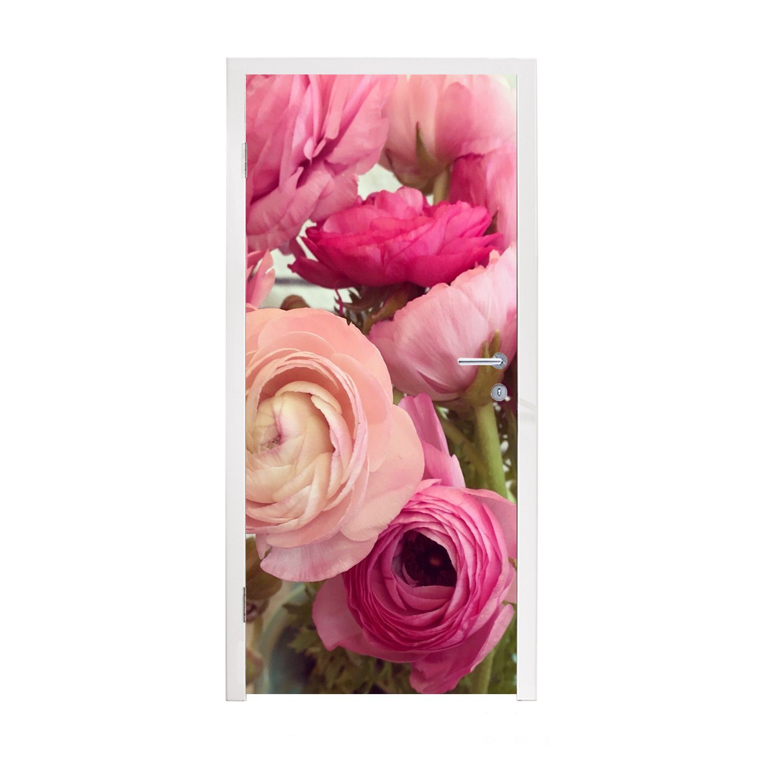 MuchoWow Türtapete Eine Vase gefüllt mit rosa Butterblumen, Matt, bedruckt, (1 St), Fototapete für Tür, Türaufkleber, 75x205 cm