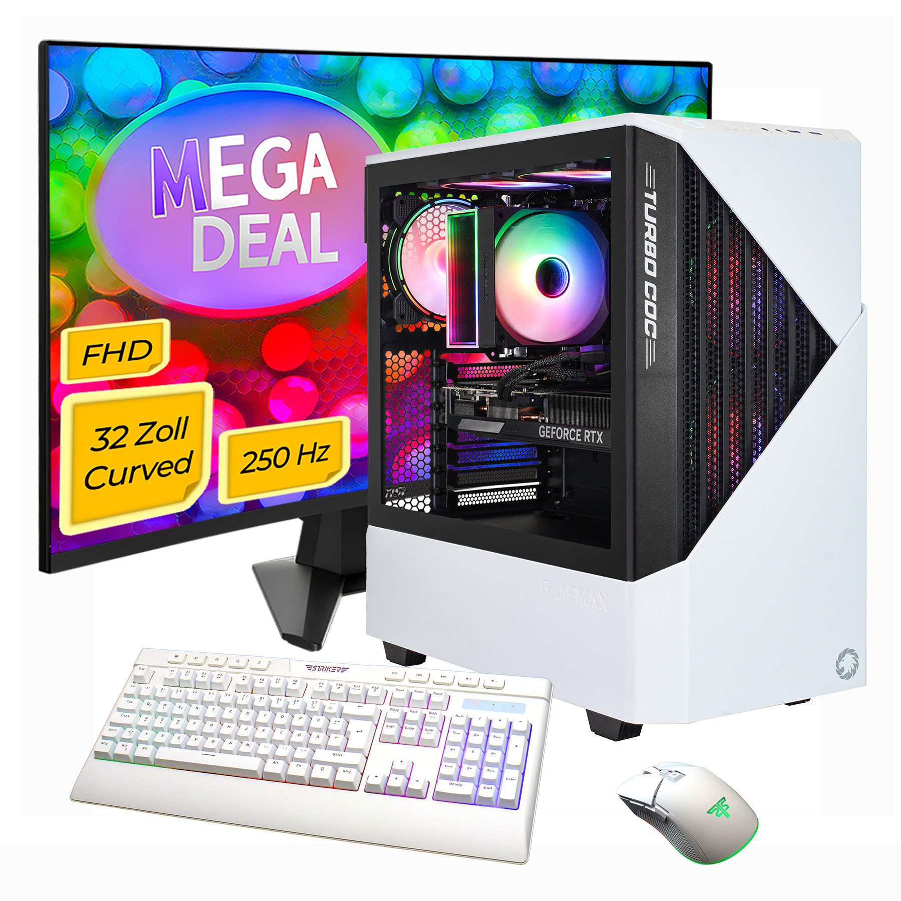 GAMEMAX MegaDeal Horizon 2753 AMD Ryzen 7 5700X 16GB 480GB SSD RTX 5060 Gaming-PC-Komplettsystem (32", AMD Ryzen 7 5700X, RTX 5060, 16 GB RAM, 480 GB SSD, Windows 11 + MSI MAG 32C6X Gaming Monitor, Curved 80cm (32)