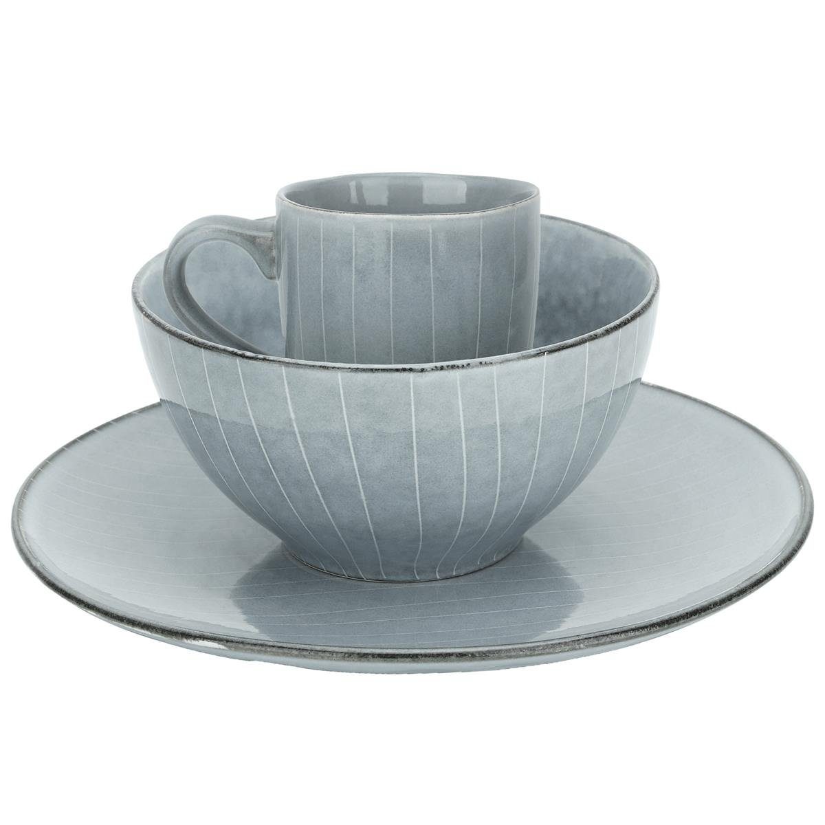 Intirilife Geschirr-Set (12-tlg), Keramik, hochwertiges 12-teiliges  Geschirrset in Grau für Frühstück Mittag- und Abendessen - Dinnerset  Frühstücksgeschirr