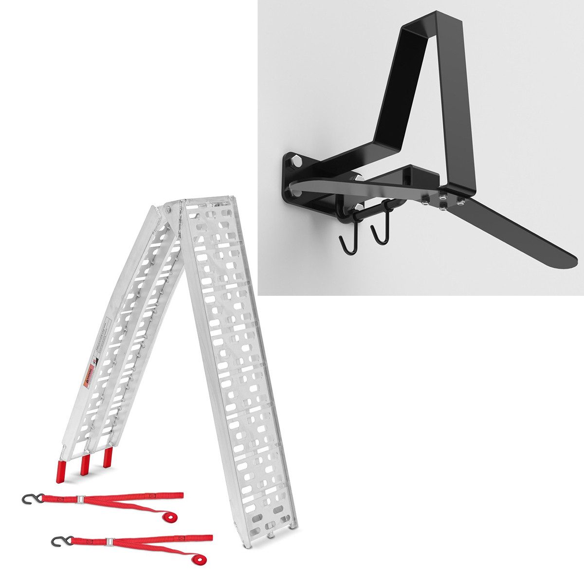 Motorradheber Set: Motorrad Auffahrrampe bis 340 kg Alu-I klappbar # mit Garderobe W