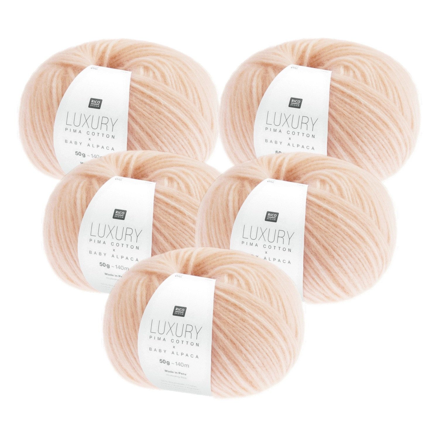 Rico Design 5 x RICO LUXURY PIMA COTTON x BABY ALPACA Häkelwolle, 280 m