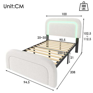 Ulife Polsterbett mit USB Typ C Ladefunktion LED-Beleuchtung, Einzelbett, Jugendbett, Kinderbett, 90x200cm