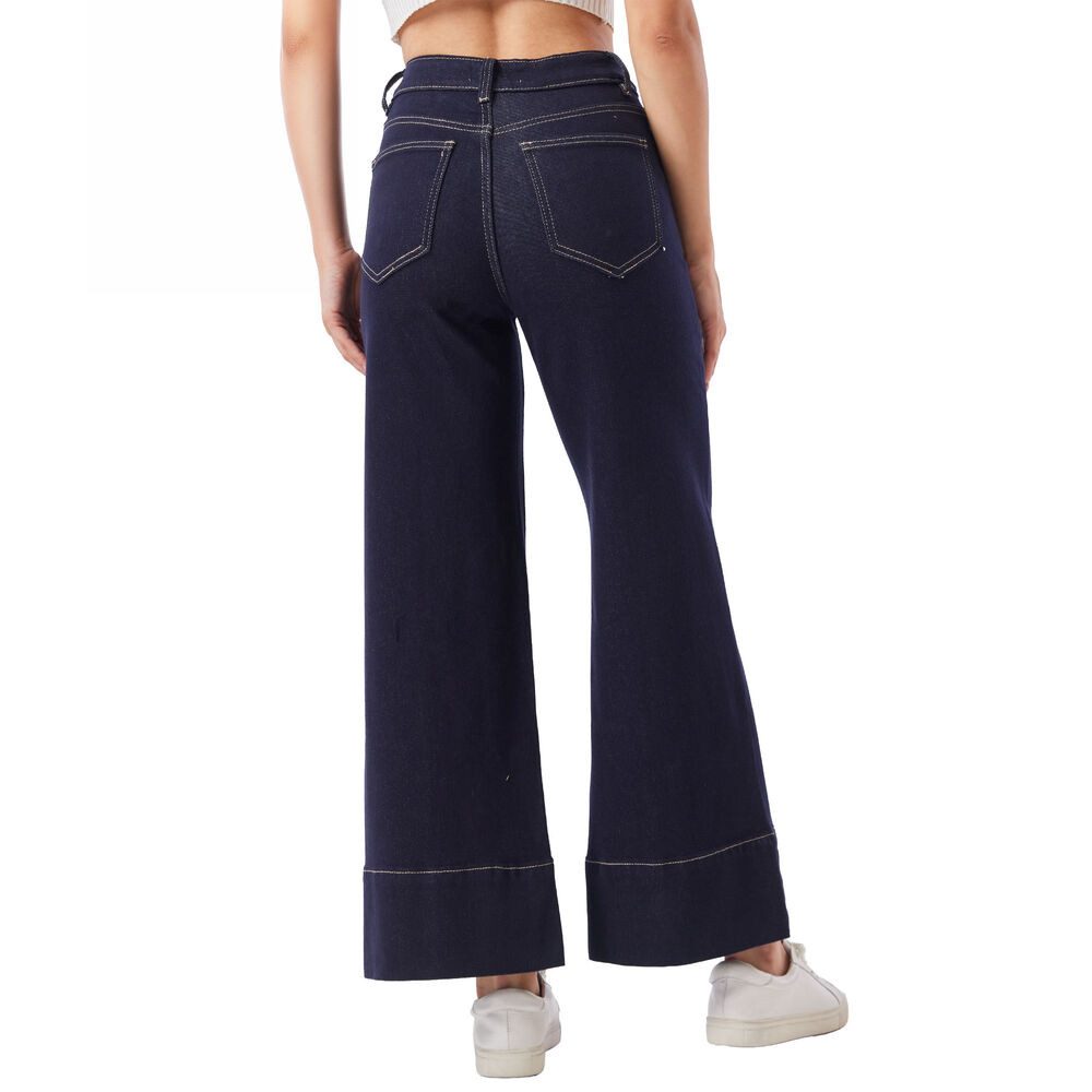 Ital-Design Weite Jeans Damen Wide-Leg Jeans High Waist mit Steppnähten (91767230) Stretch High Waist Jeans in Dunkelblau