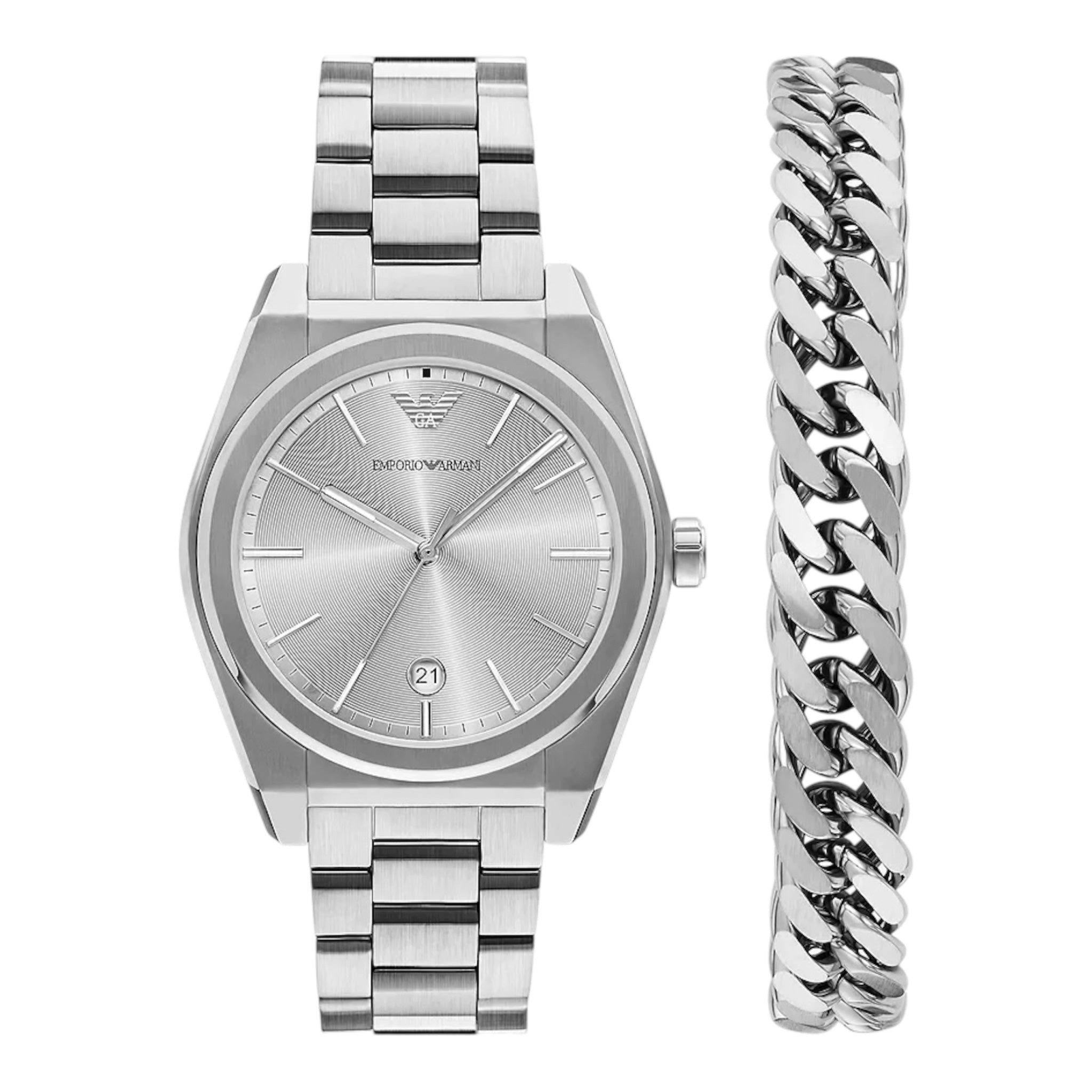 Quarzuhr Emporio Armani Set Armband und Uhr 3-Zeiger-Werk Datum Edelstahl