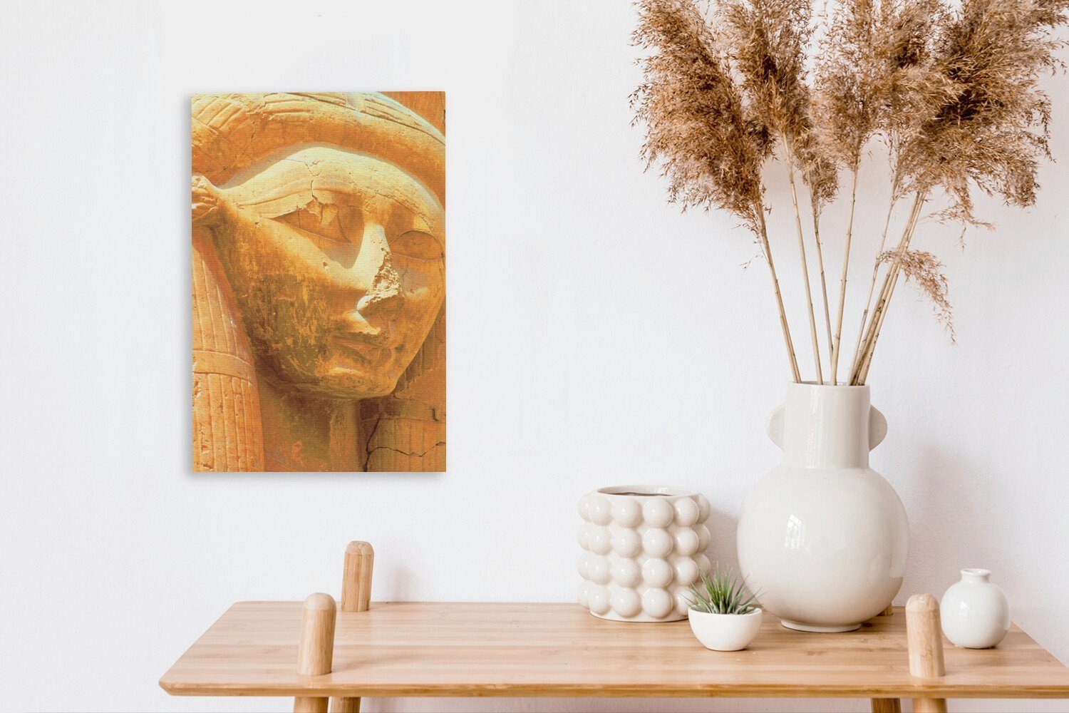 OneMillionCanvasses® Leinwandbild Eine Statue der bespannt Hatschepsut-Tempel, 20x30 Gemälde, Zackenaufhänger, fertig St), (1 Hathor Leinwandbild im inkl. cm