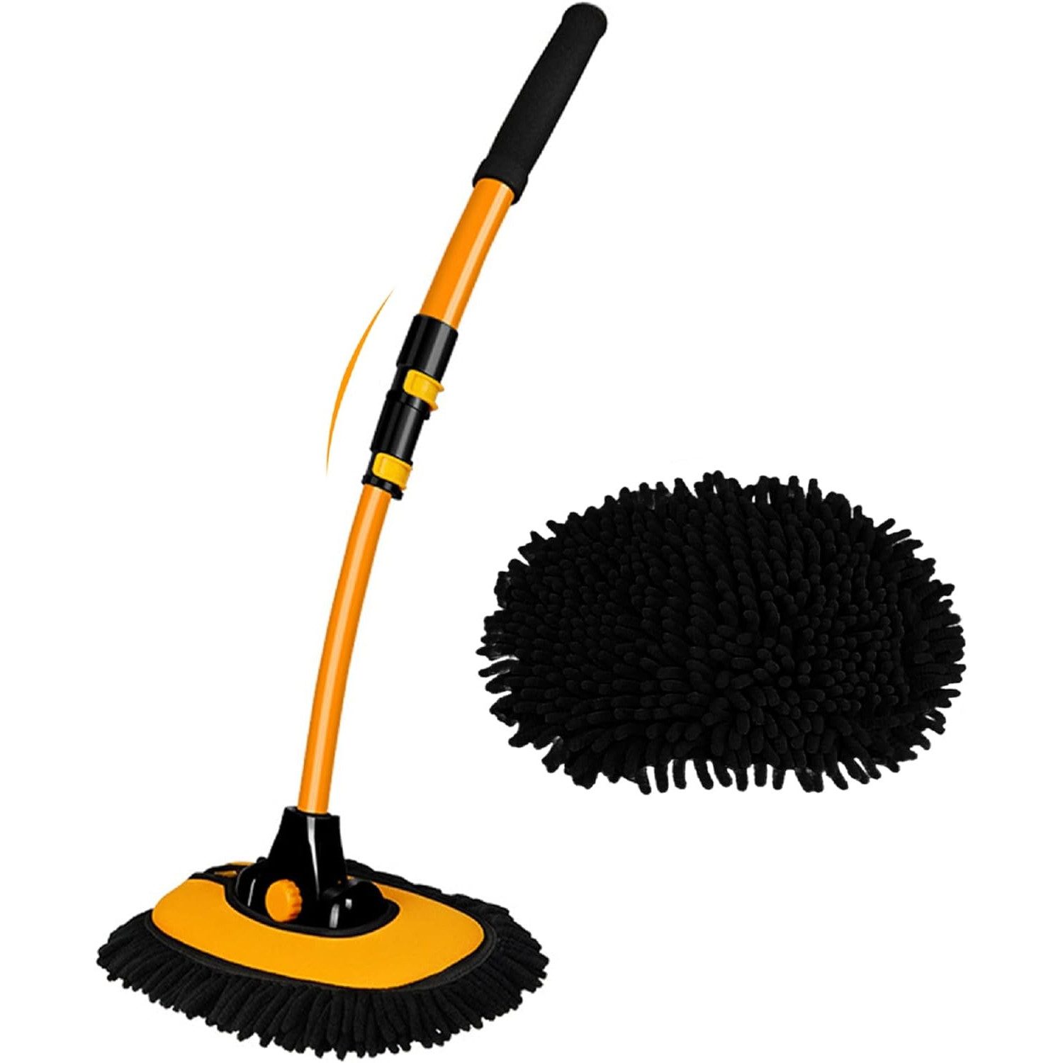 TUWENA Autowaschbürste 15° Bogen Mit Teleskopstiel 43" Weich Mikrofaser Mopp Langem Griff, (1-tlg), Für Wohnmobil Lkw Kfz Boot Kratzerfreie Waschset Detailing Bürste