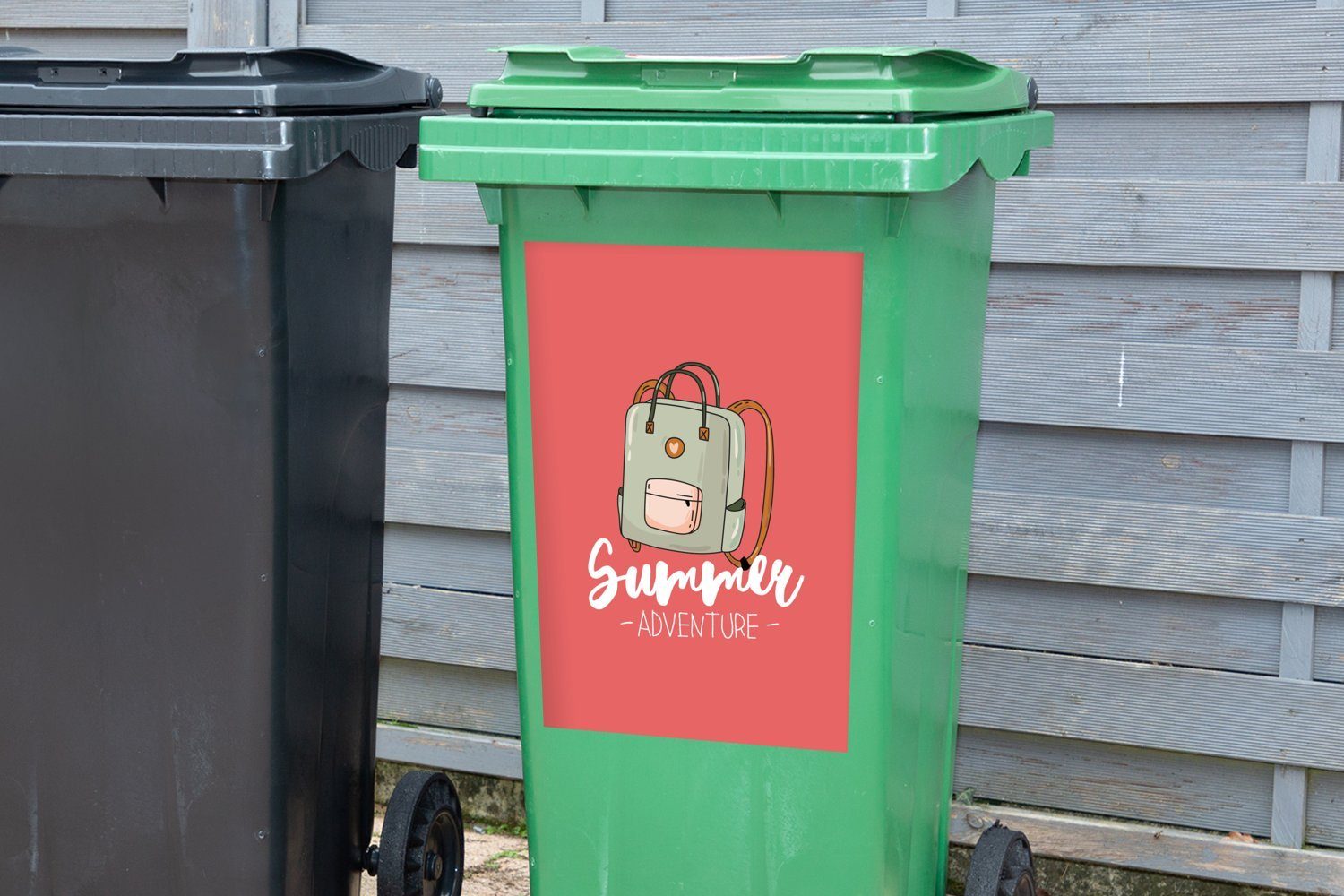 St), Mülleimer-aufkleber, - - Koffer MuchoWow Grau Container, Wandsticker Mülltonne, Abfalbehälter Sommer (1 Sticker,
