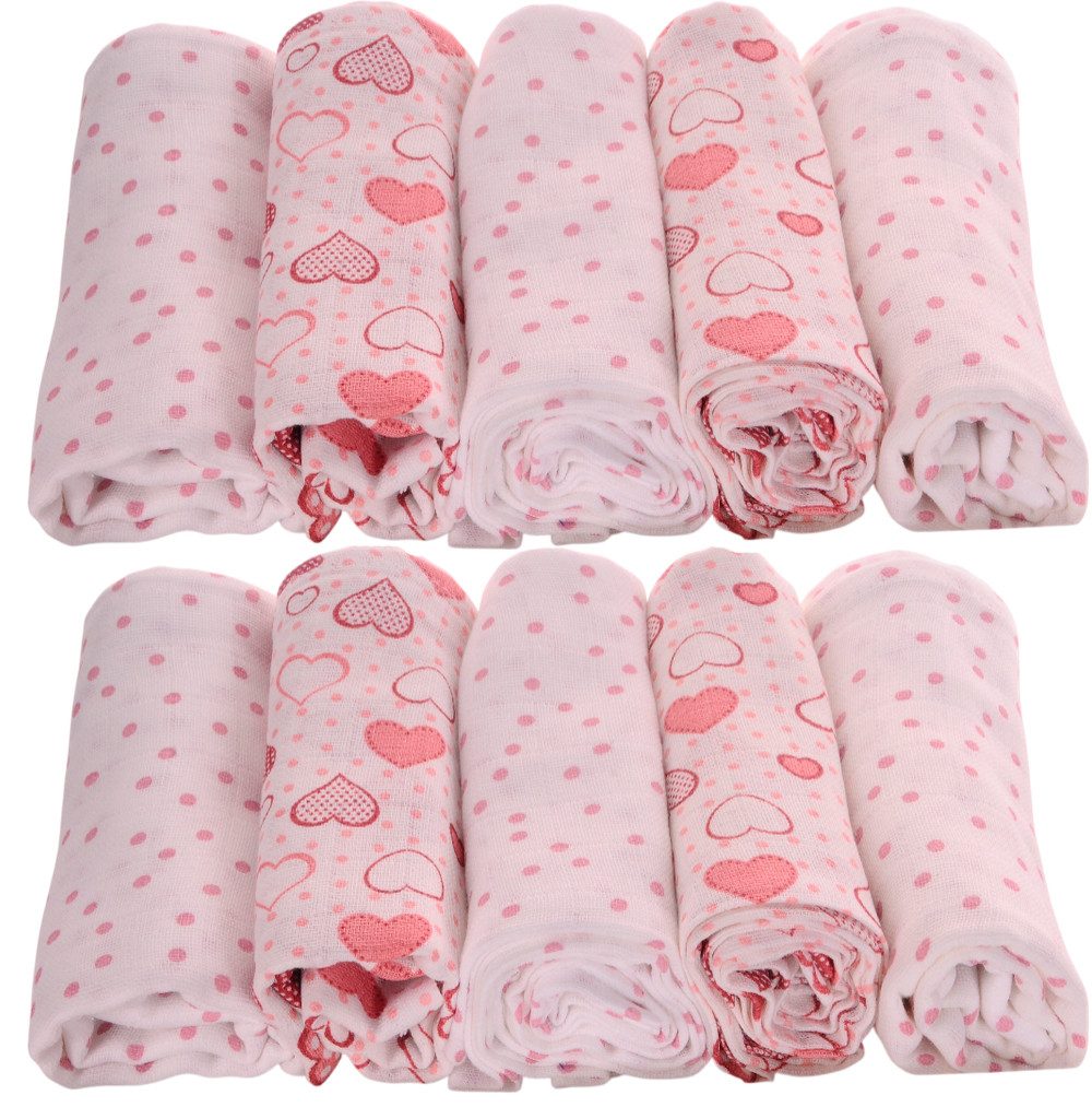 La Bortini Stoffwindeln Stoffwindeln 10er Pack Spucktücher Baby Mullwindeln Schmusetücher mix (Mulltücher für Neugeborene), aus reiner Baumwolle, 68x80cm, große Pack, weich