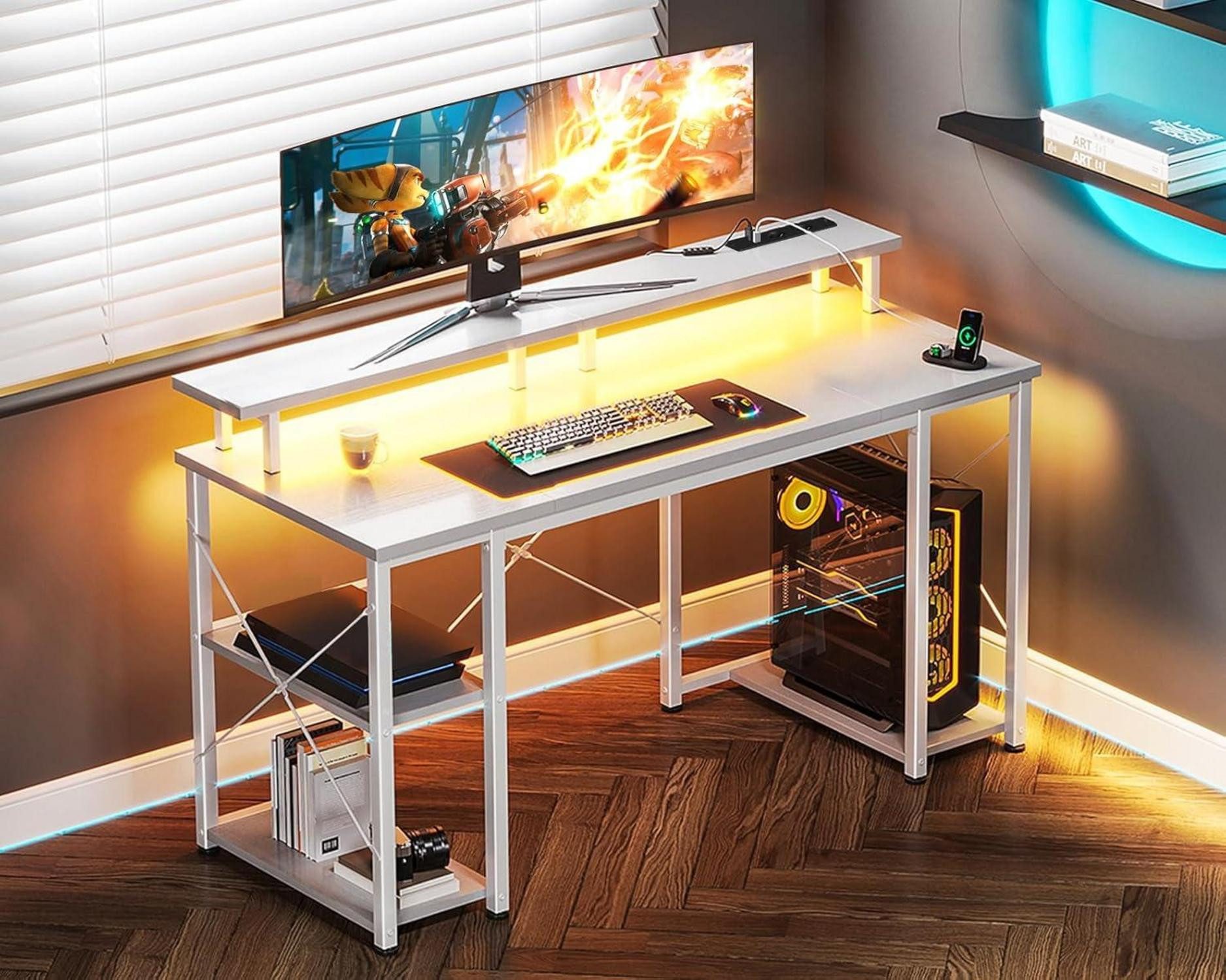 LuxusKollektion Gamingtisch Gaming Tisch LED-Beleuchtung Steckdosen günstig online kaufen