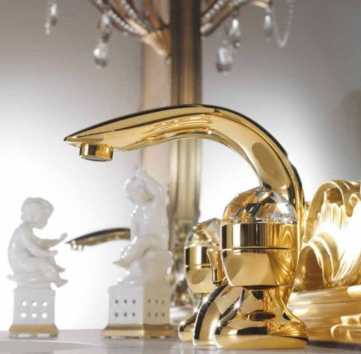 Casa Padrino Waschtischarmatur Luxus Bad Zubehör - Jugendstil Retro Waschtisch Armatur Einlochbatterie Gold Serie Cristallo - Made in Italy