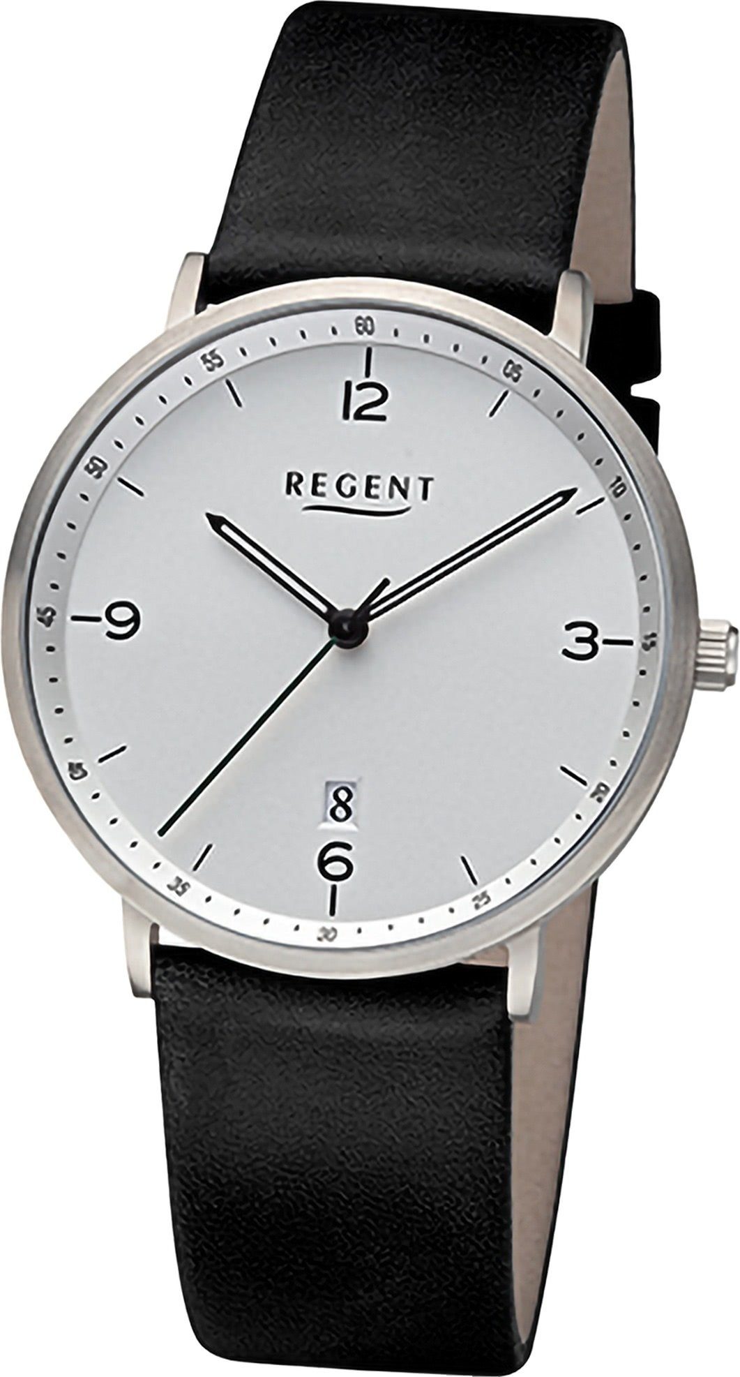 Herrenuhr Regent Analog, extra Quarzuhr schwarz, Gehäuse, Armbanduhr 39mm) (ca. rundes Regent groß Lederarmband Herren