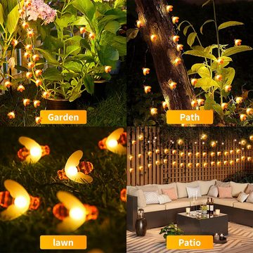 Alster Herz LED-Lichterkette Solar Bienenlichterkette außen, 5m 20 LED, warmweiß, Balkon, E0539, Beleuchtung für Garten Terrasse Bäume