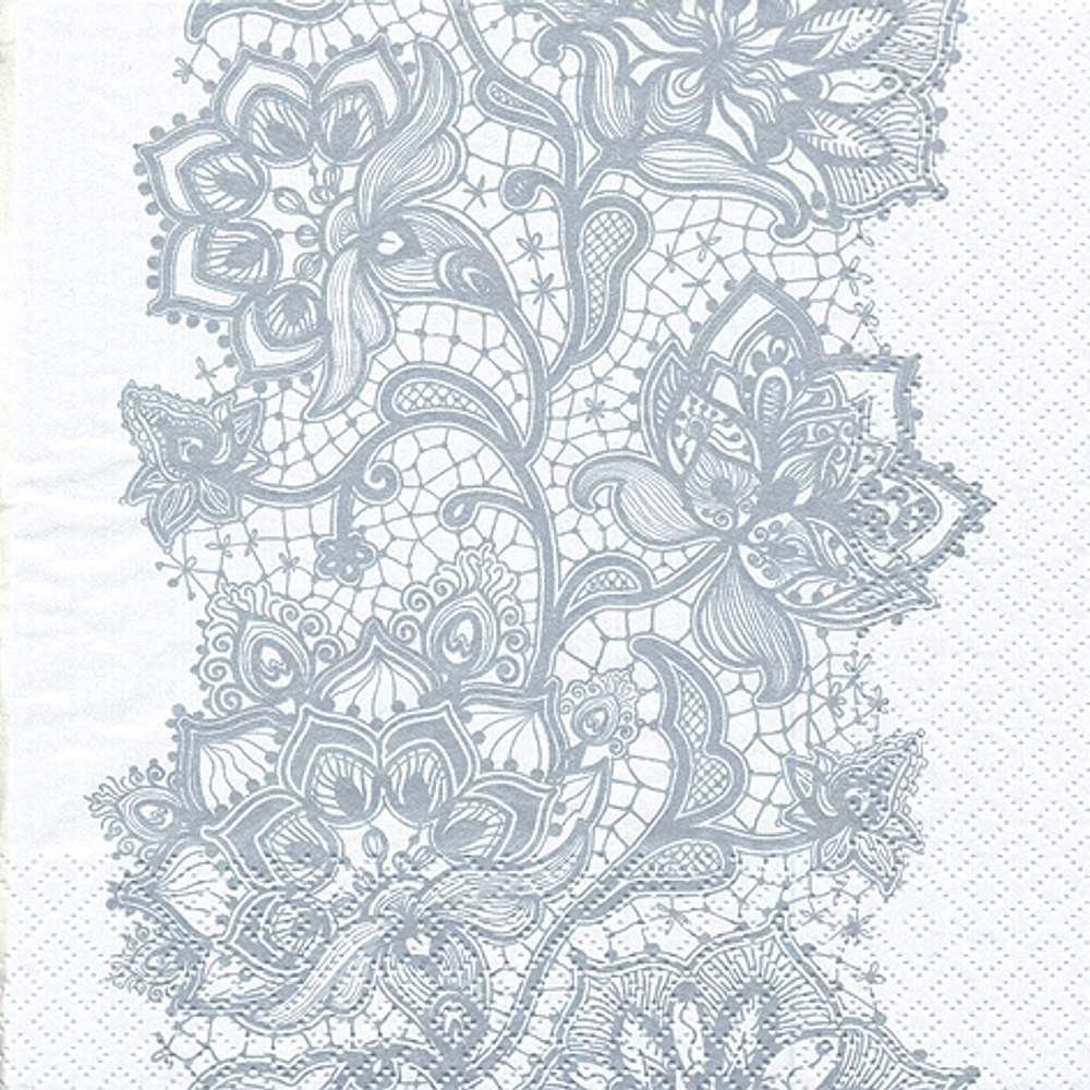 Linoows Papierserviette 20 Servietten, Rand mit floraler silberner Spitze, (Packung), Motiv Rand mit floraler silberner Spitze