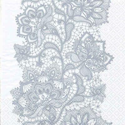 Linoows Papierserviette 20 Servietten, Rand mit floraler silberner Spitze, (Packung), Motiv Rand mit floraler silberner Spitze