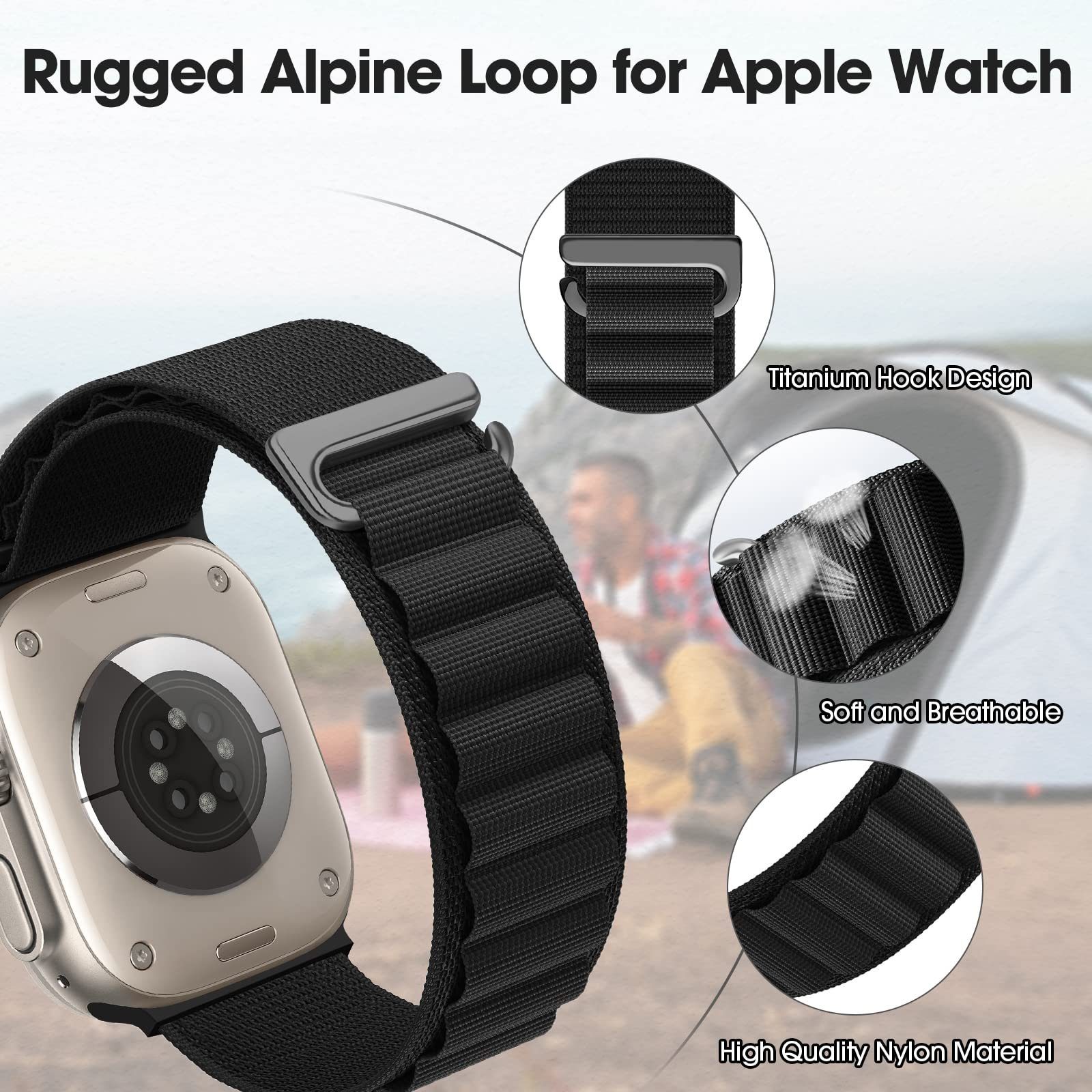 Mutoy Smartwatch-Armband Alpine Lila Loop iWatch 45mm Uhrenarmbänder Armband 44mm Watch für für Apple 8/7/6/5/4/3/2/1/Ultra/SE mit 49mm Damen Herren, Kompatibel 42mm