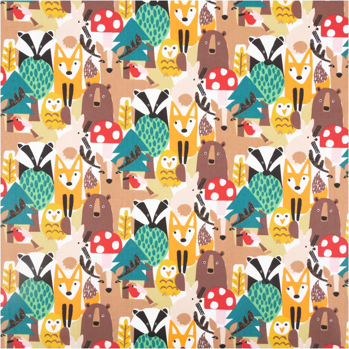SCHÖNER LEBEN. Stoff Kinderstoff Meterware Baumwollmischung Waldtiere bunt 140cm, pflegeleicht