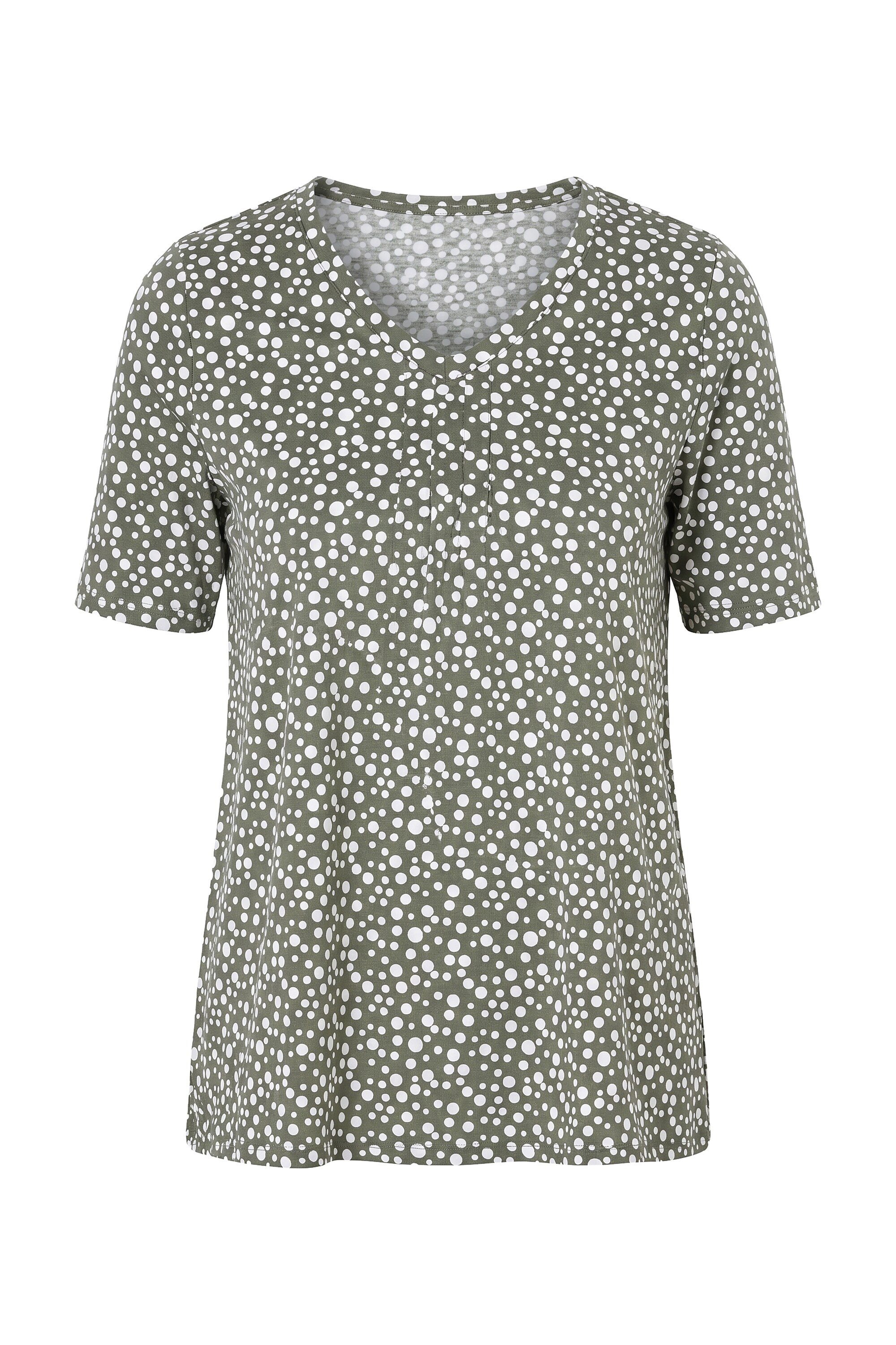 Ulla Popken T-Shirt T-Shirt bedruck A-Linie V-Ausschnitt Halbarm