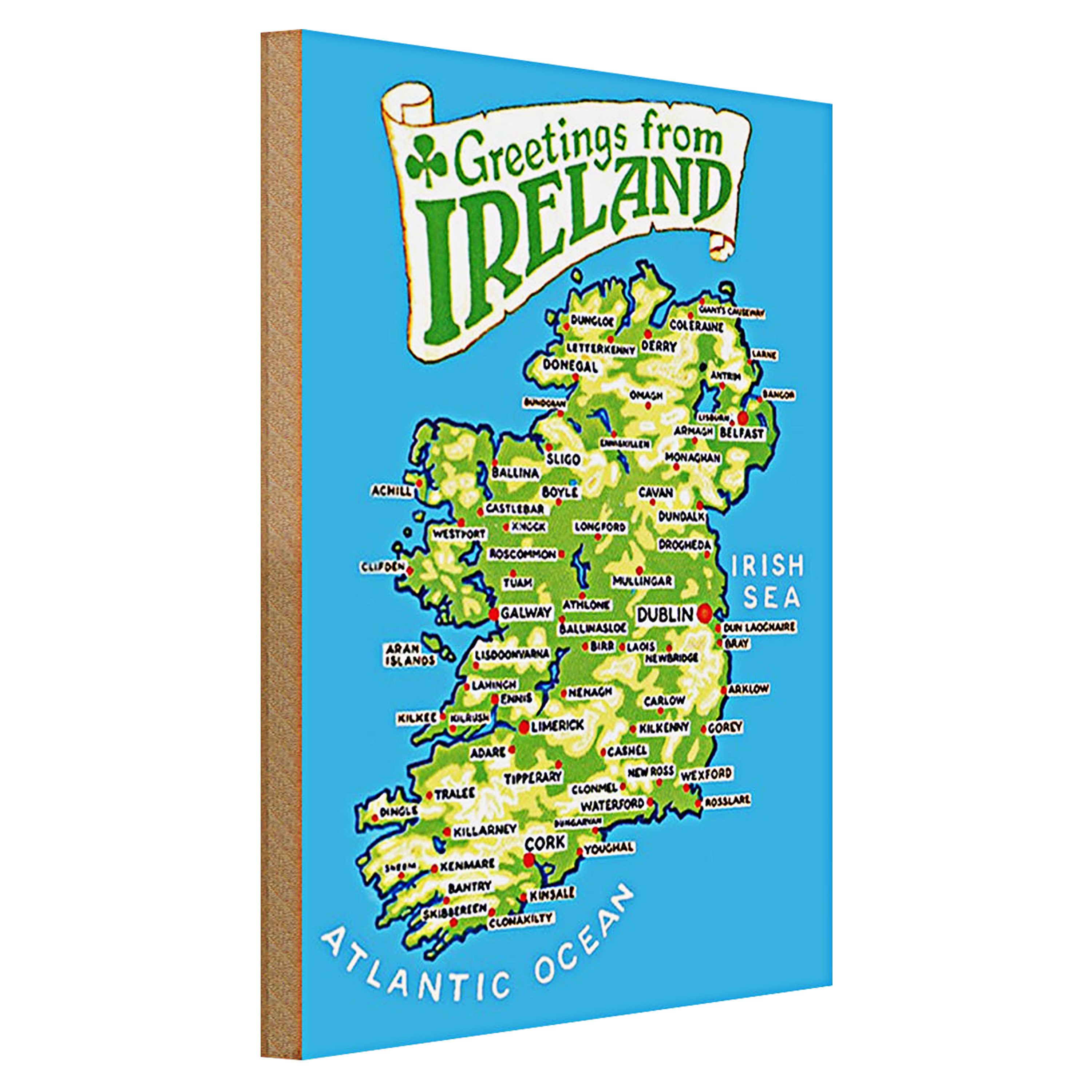 Roomando Holzbild Urlaub 30x40cm Greetings from Ireland Landkarte