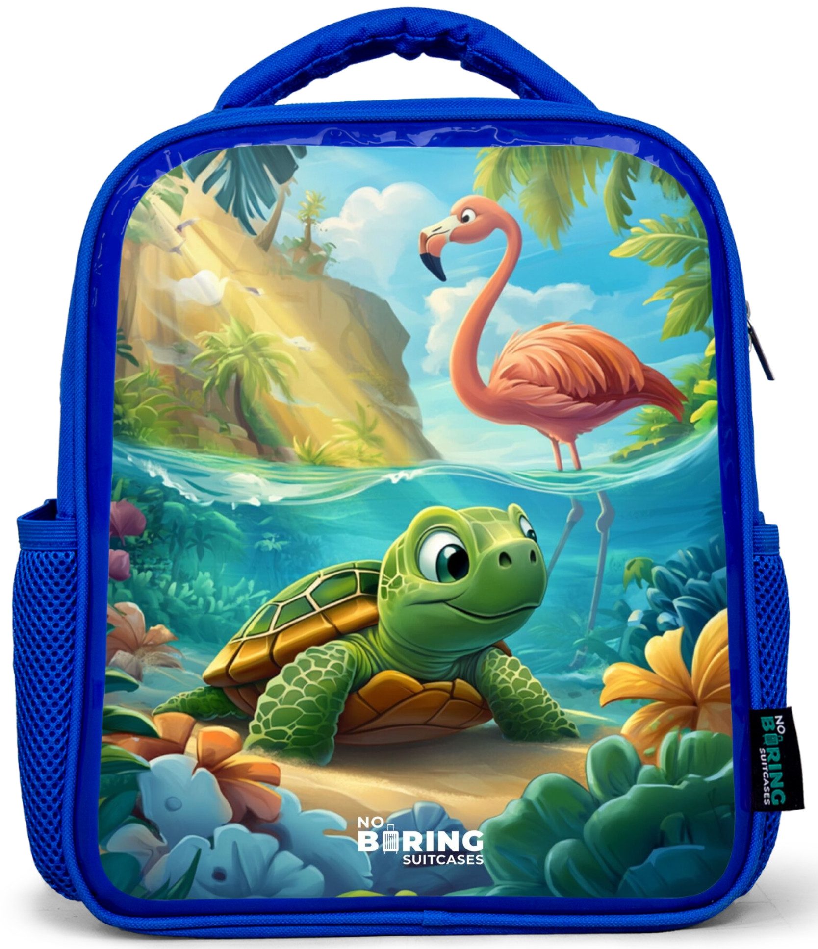 Rucksack Blau - Schildkröte in tropischem Wasser mit Flamingo