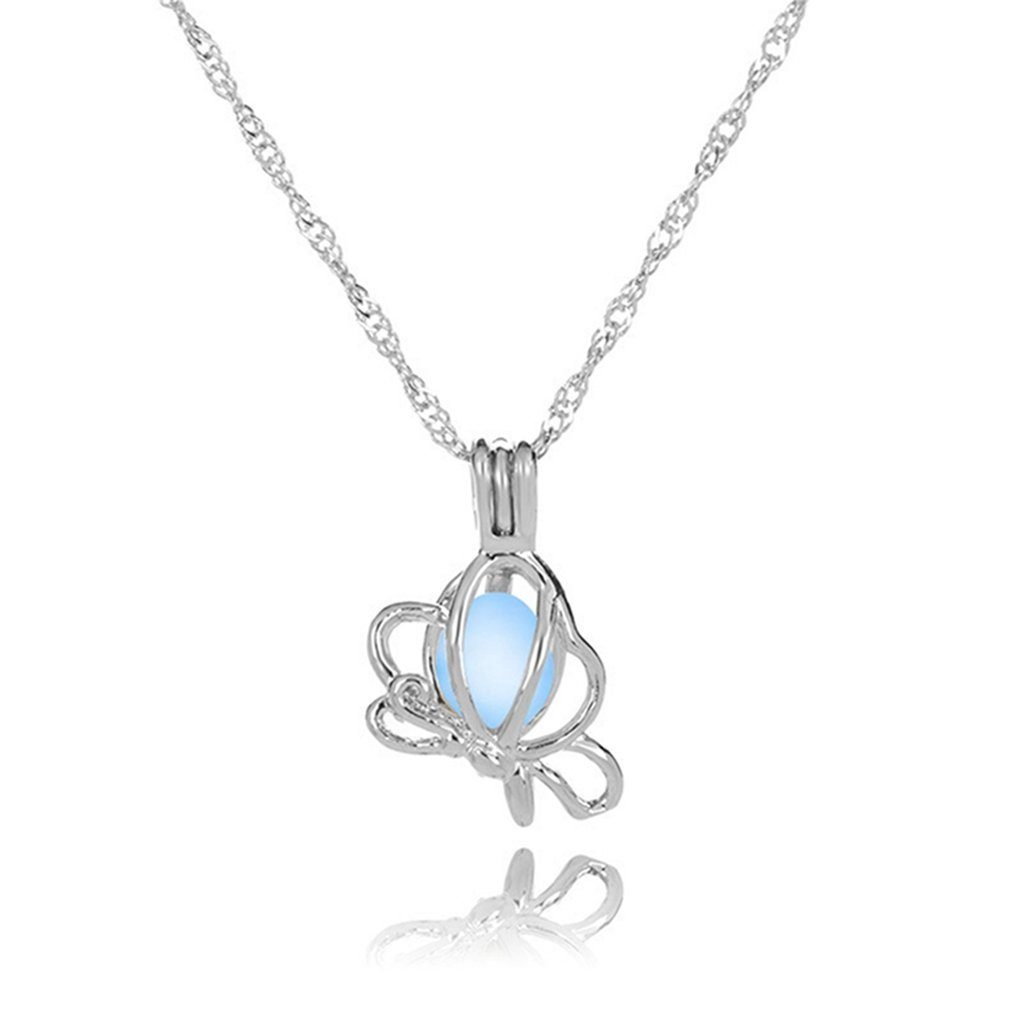 Schmetterling Charm-Kette für Frauen, Schmuckgeschenk WaKuKa Perlenkette BlauGrün leuchtende