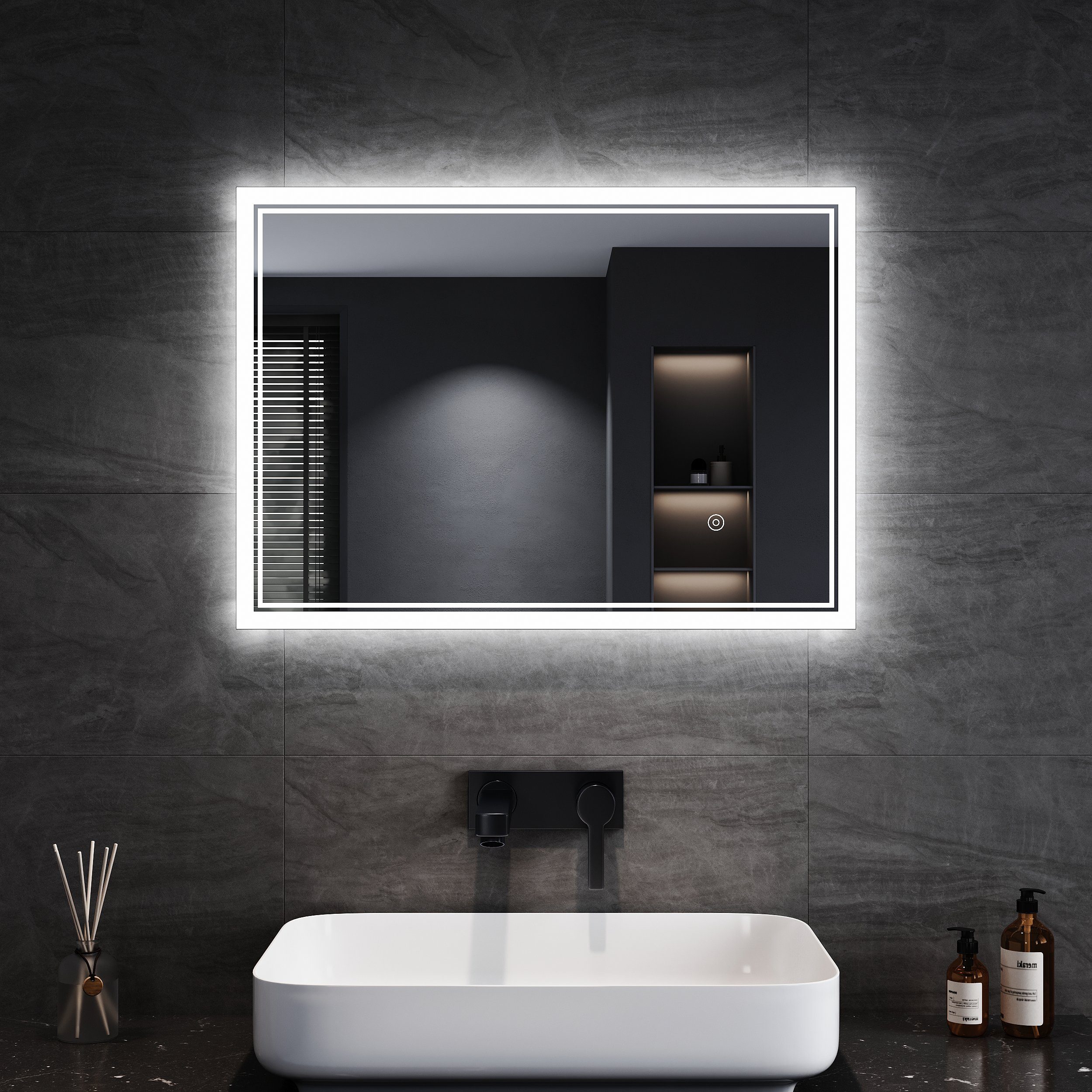 SONNI Badspiegel Badspiegel mit Beleuchtung,LED Lichtspiegel,Wandspiegel,Touch, mit intelligente Memory-Funktion,Beschlagfrei,kaltweißes Licht | Badspiegel