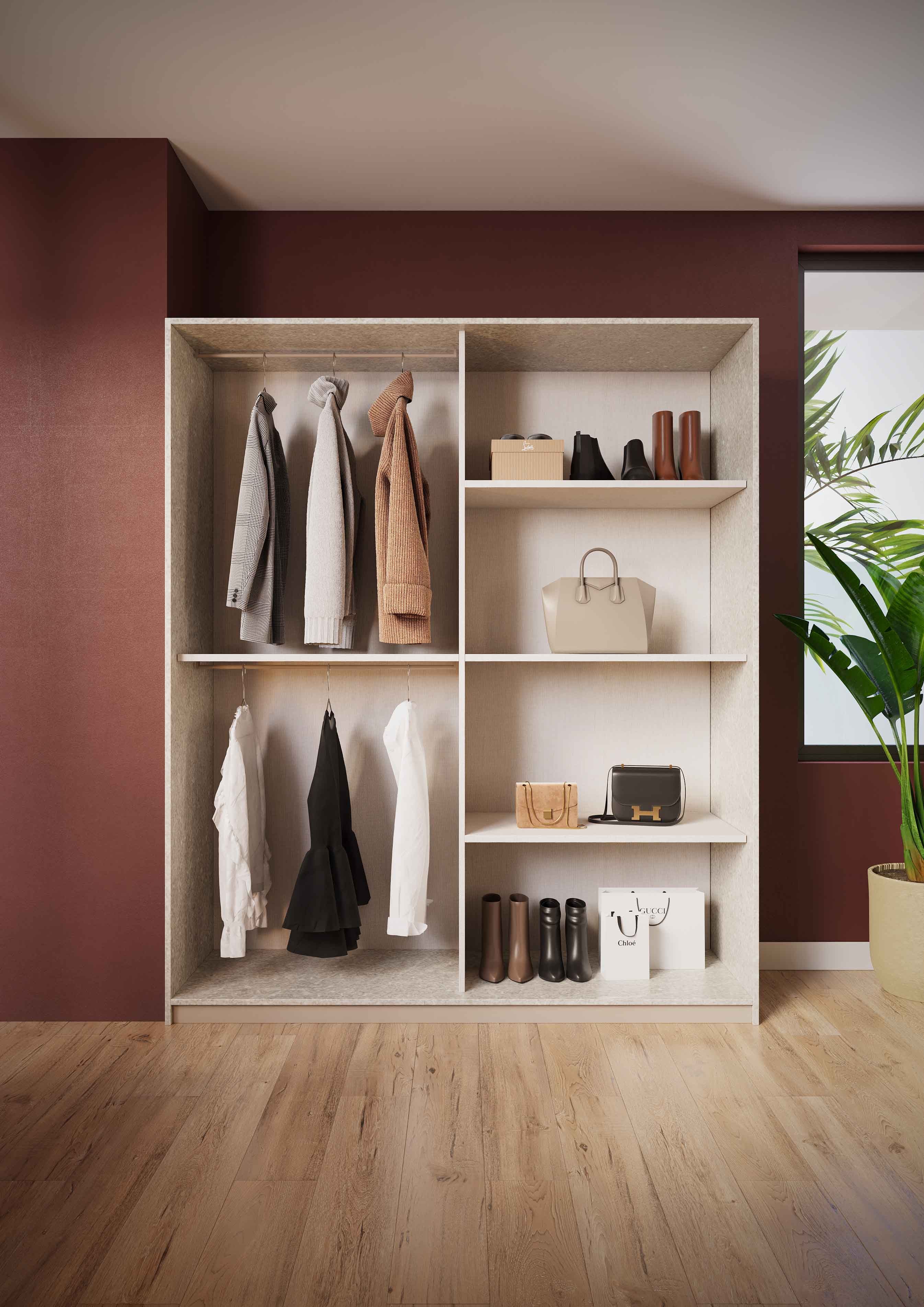 Interdesign24 Kleiderschrank Angelika (4-Türig, mit 2 Spiegeltüren, in Taupe/Marmornachbildung Beige) Made in Italy
