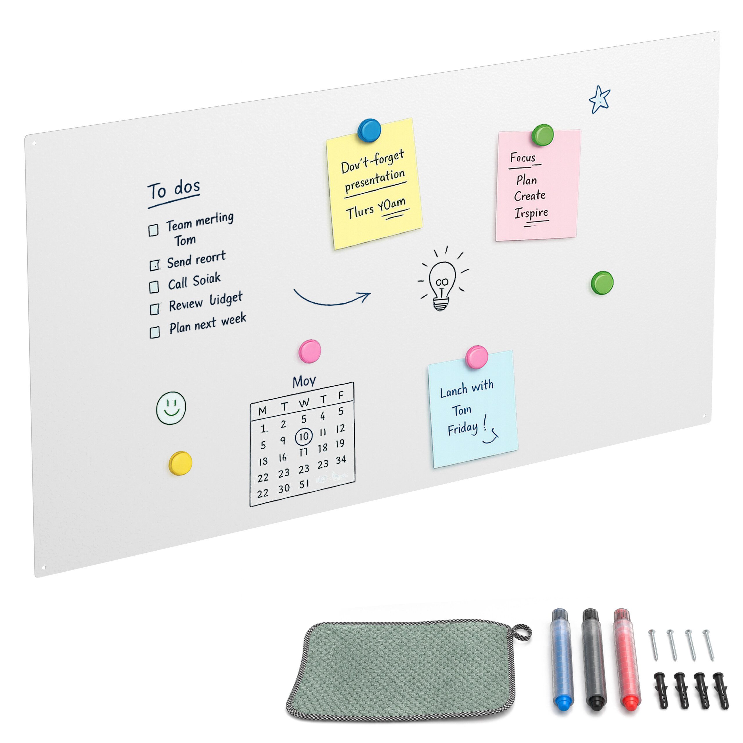 relaxdays Magnettafel Stahl beschreibbar, (13-tlg), weiß, 50 x 100 cm