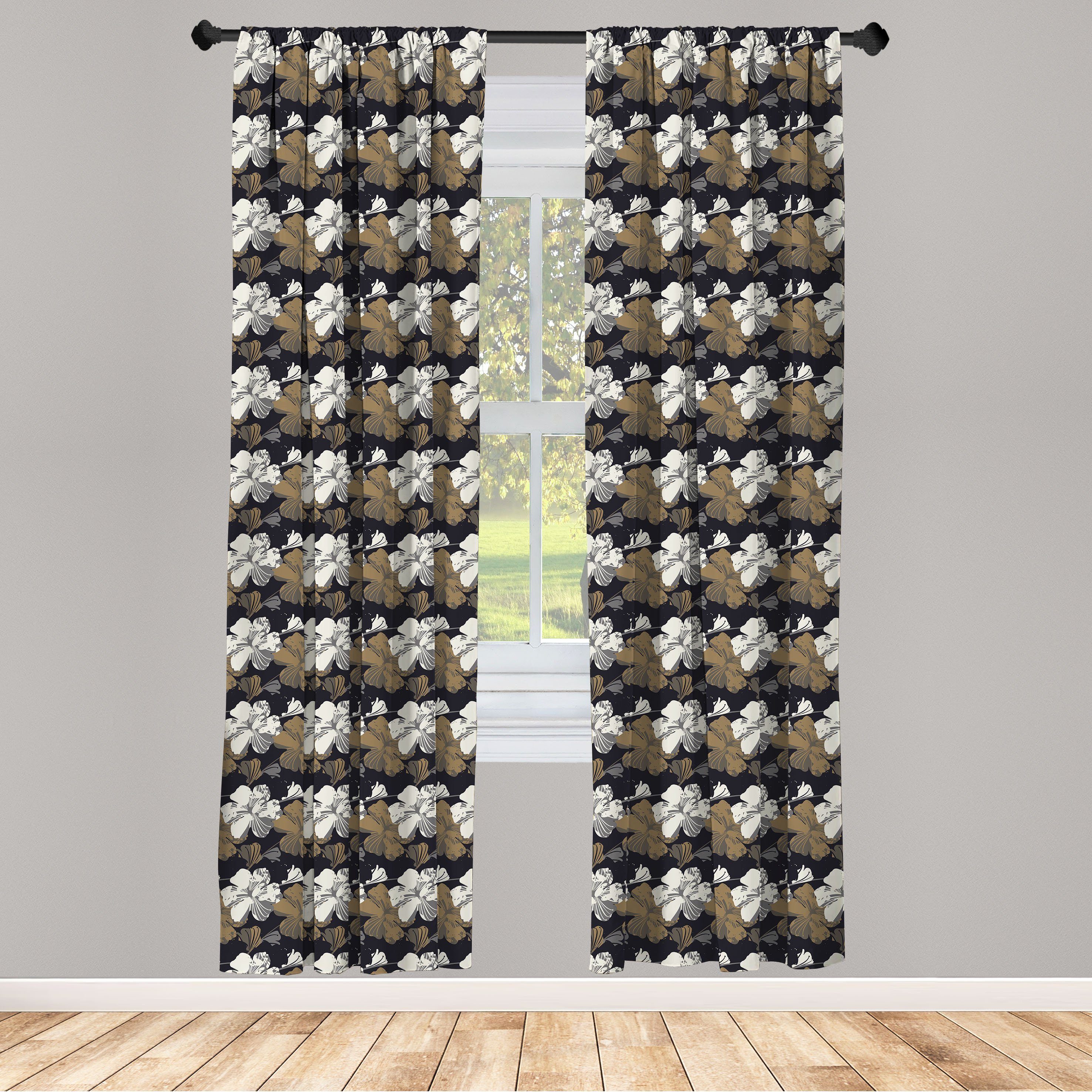 Gardine Vorhang für Wohnzimmer Schlafzimmer Dekor, Abakuhaus, Microfaser, Blumen Weiß und Kakao-Blüten