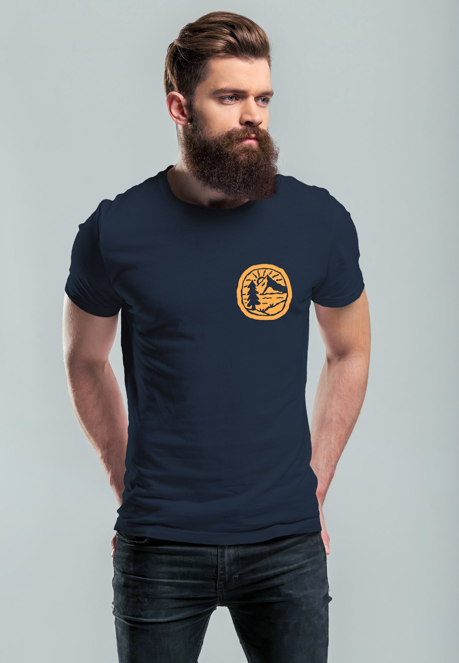 Neverless Print Wandern Print Logo T-Shirt Berge mit Outdoor Print-Shirt Badge navy Natur Herren Landschaft