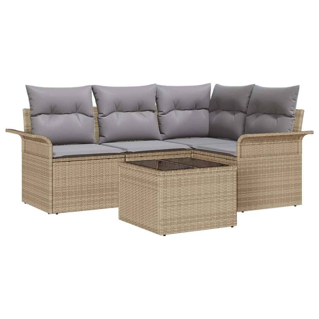 vidaXL Gartenlounge-Set Gartensofa-set 5 Stk. Beige Poly-Rattan, (5-tlg)